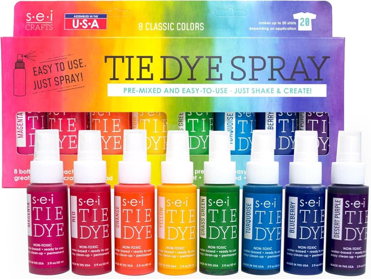 S.E.I. Classic Tie Dye Kit, Fabric Dye Spray Set, Easy Clean Up, Easy Application, Spray Tie Dye Kit - 8 Pack of Colors image 1