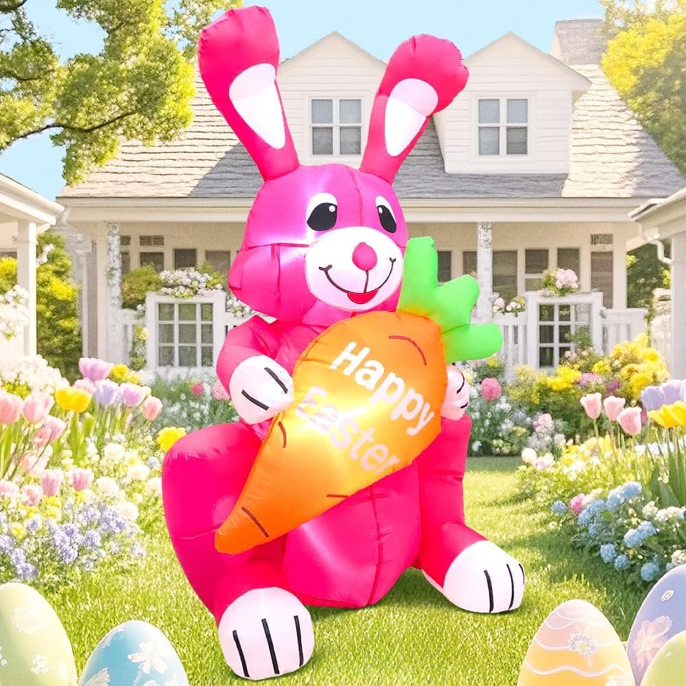 KOOY 4FT Easter Bunny Inflatables Outdoor Decoration, Inflatable Easter Bunny Yard Decorations, Blow up Easter Decorations Outdoor for Lawn Garden Holiday Decor : Patio, Lawn &amp; Garden thumbnail 3