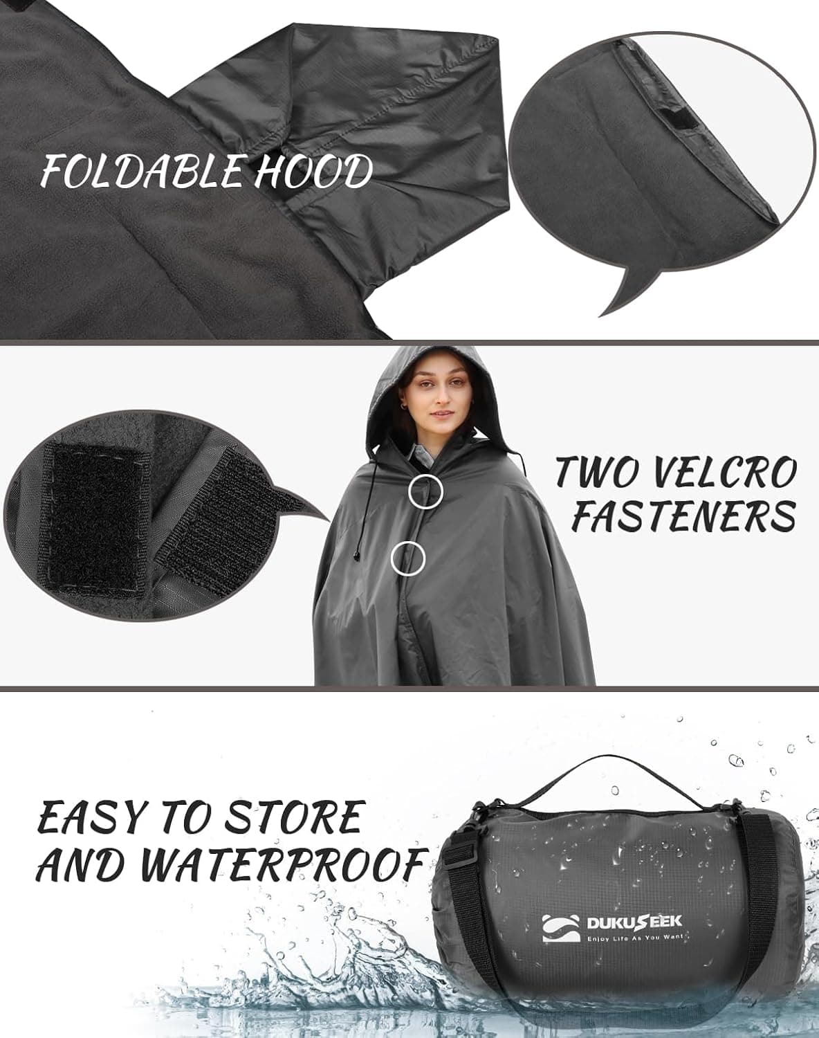 DUKUSEEK Hooded Stadium Blanket - Waterproof & Windproof Fleece (79x56) thumbnail 3