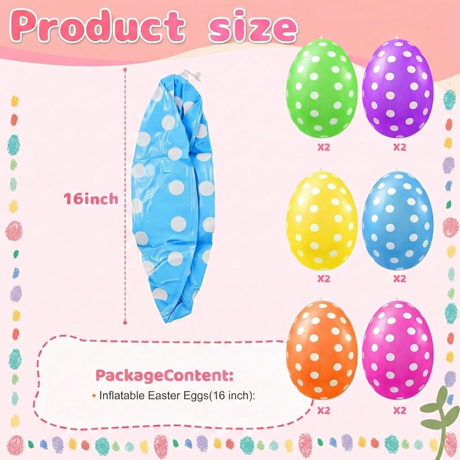 12 Pack 16 inch Inflatable Easter Eggs Decorations, Easter Blow Up Yard Decorations Colorful Outdoor Ornaments for Garden Lawn Spring Party Supplies &amp; Egg Hunt Games : Patio, Lawn &amp; Garden thumbnail 3