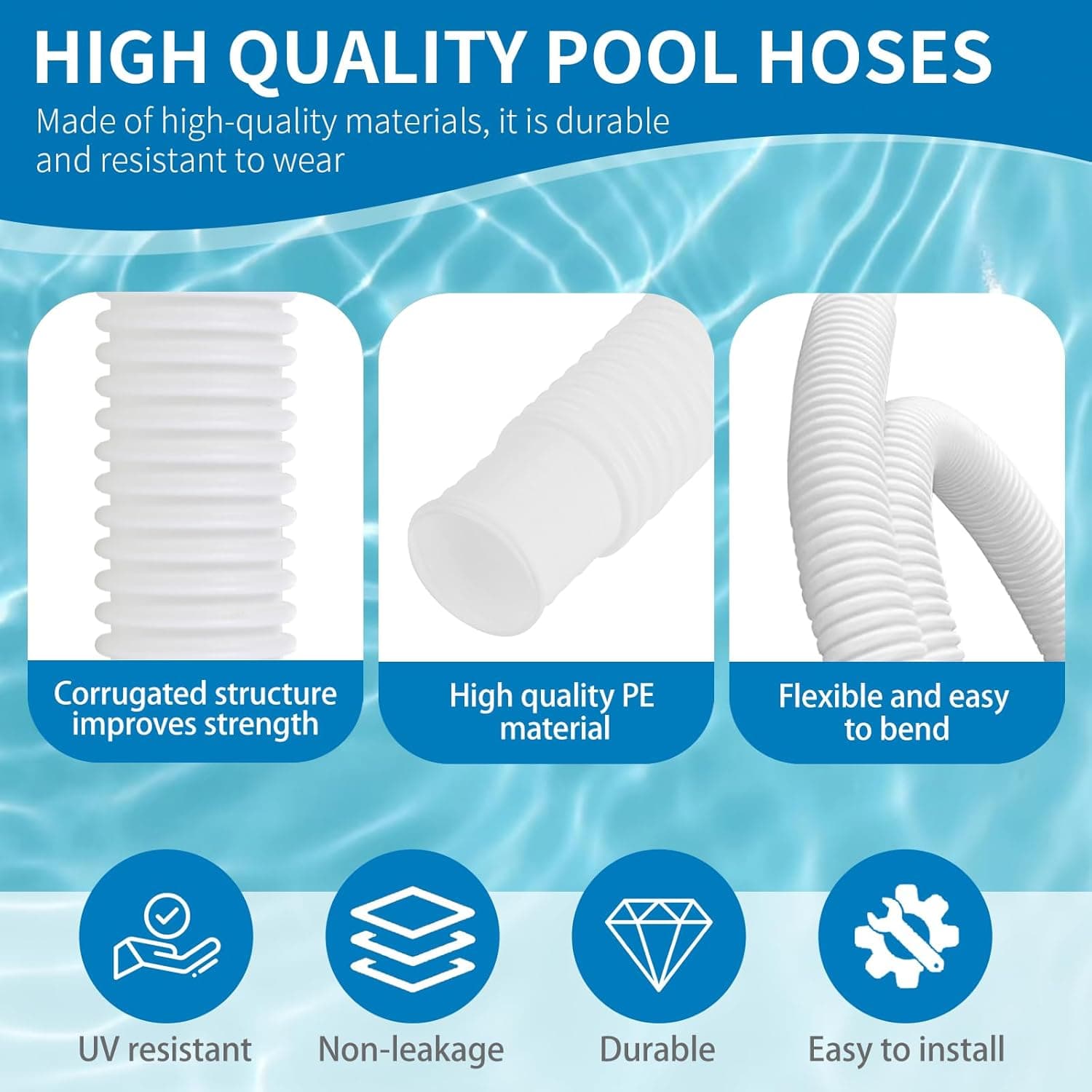 Pool Hose Compatible with Bestway Above Ground Pools, Pool Filter Hose Replacement, 1.25 x 59 Inch Pump Hoses, Compatible with Intex Pump Models 607, 637, 2 Pack 1 1/4 Hoses with 4 Metal Clamps : Patio, Lawn &amp; Garden thumbnail 2