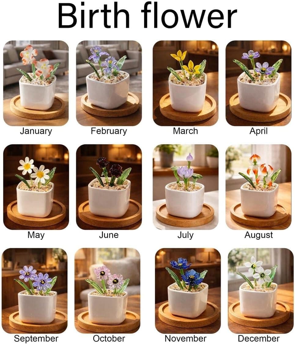 Personalized Birth Month Glass Flower Pot thumbnail 3