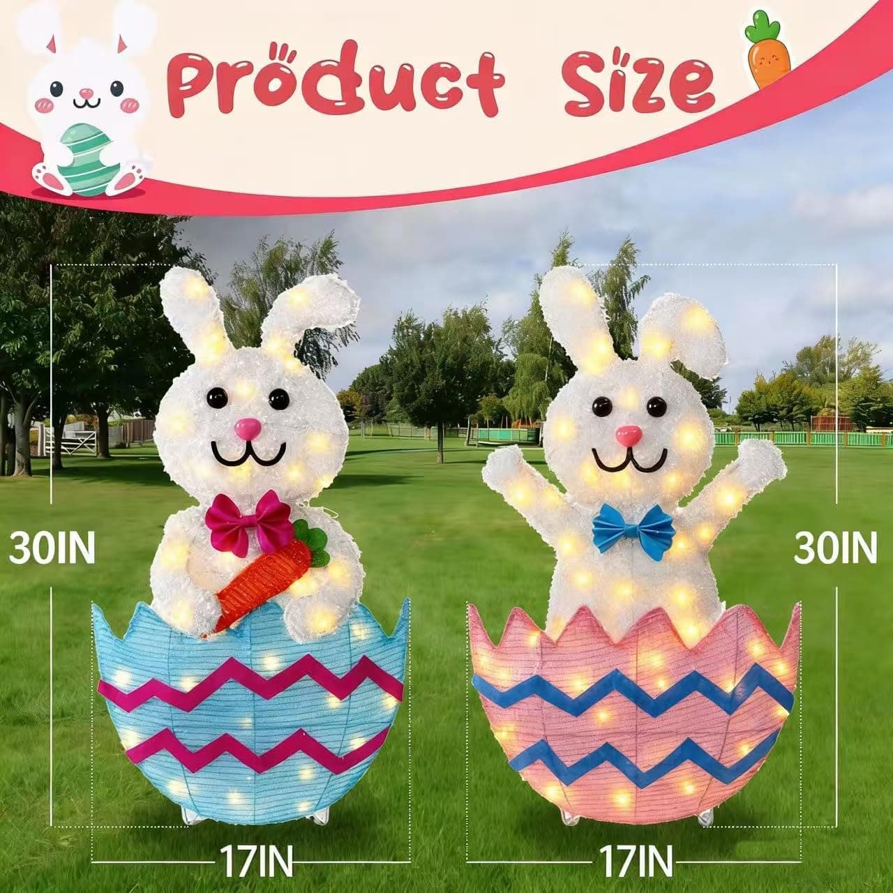 Outdoor Easter Decorations - Set of 2 Lighted Metal Bunnies, 35 Inch Wide thumbnail 2