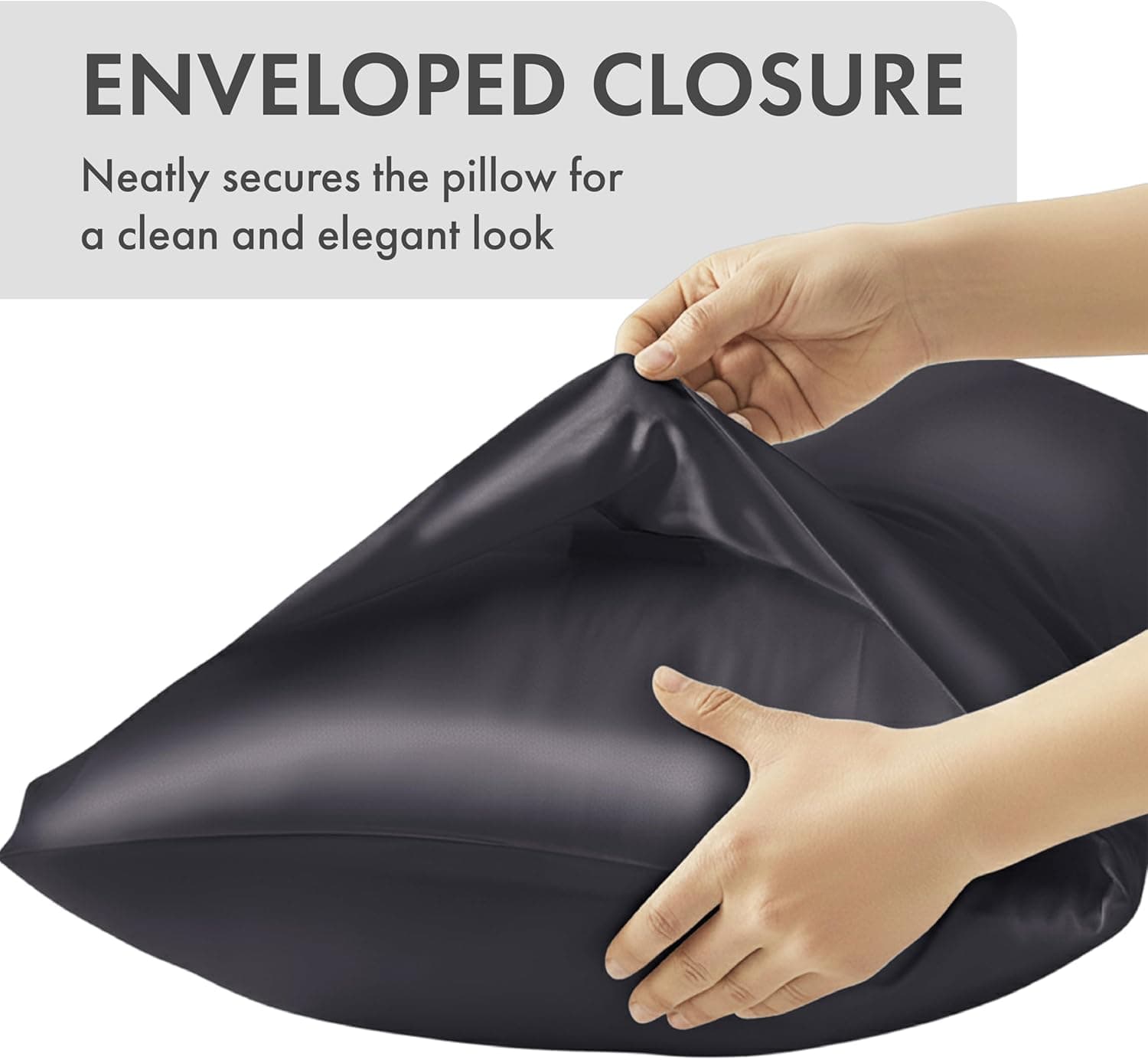 MAVIÉ Satin Pillowcase Set - Queen Size, Dark Grey, 2 Pack thumbnail 3