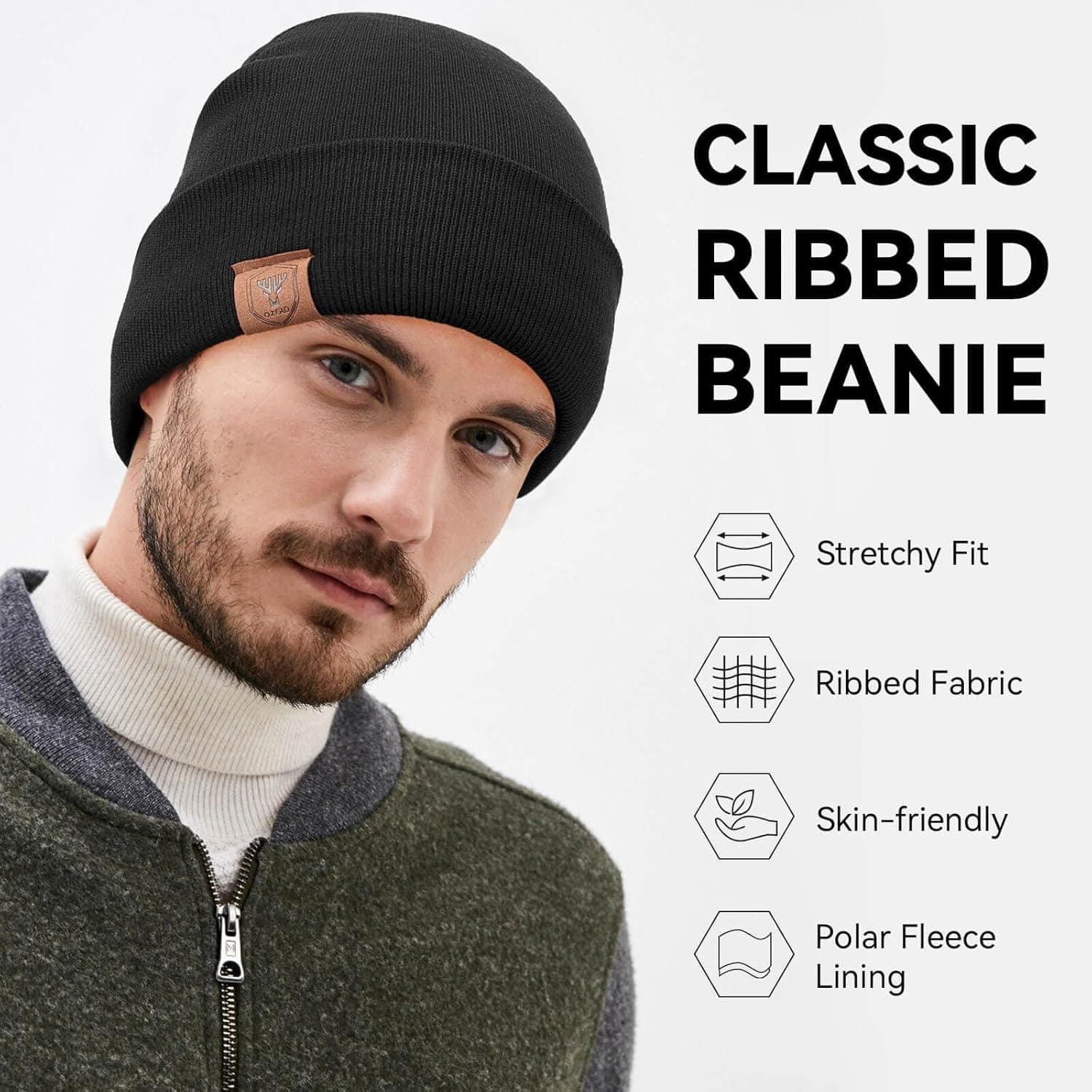 OZERO Daily Skully Beanie Hat,Thick and Soft Knitting Stretch to Fit Most Black at Amazon Men’s Clothing store thumbnail 2