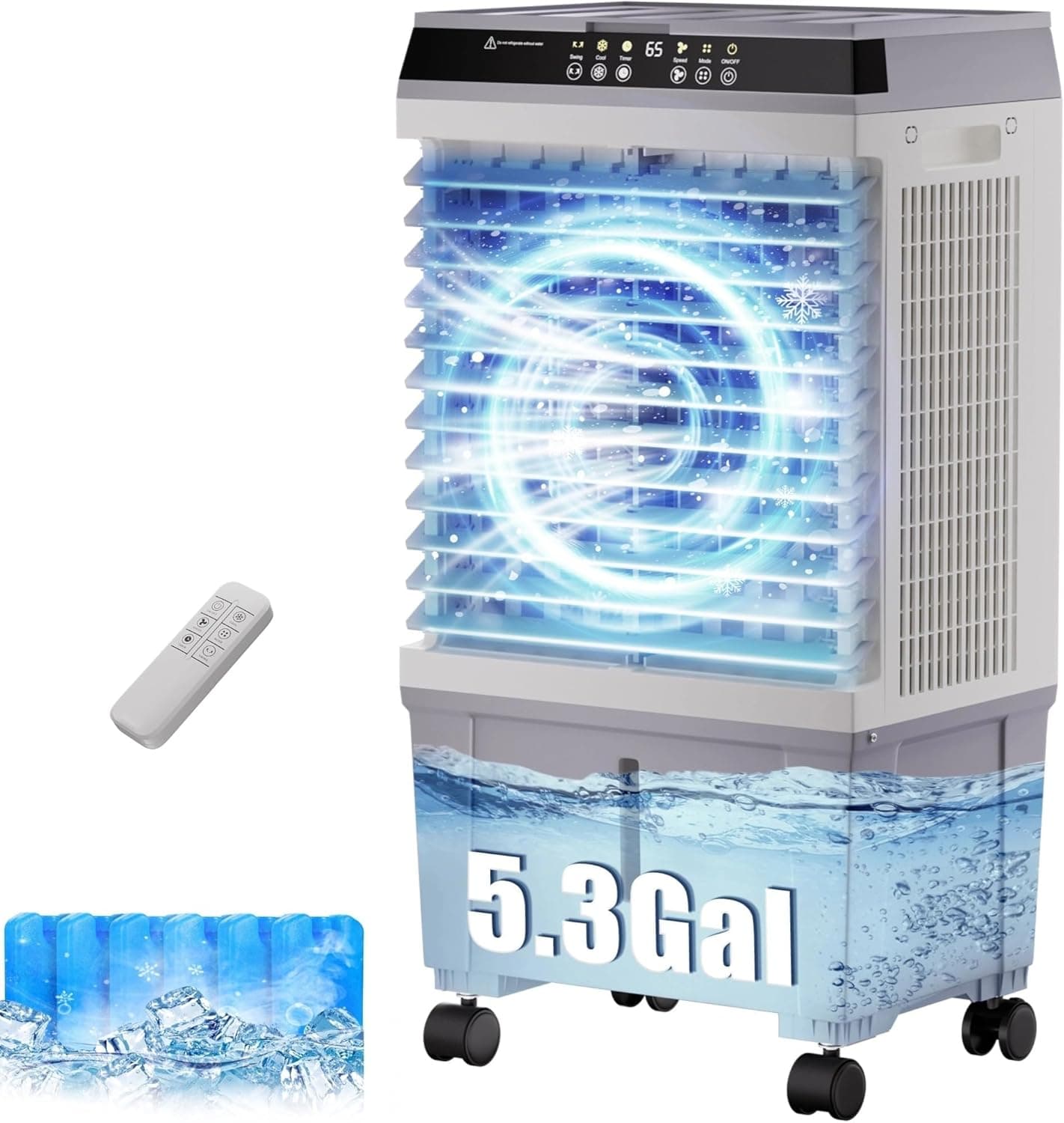 Swamp Cooler,1800CFM Air Cooler with 5.3 Gal Water Tank, 2 Modes 3 Speeds,l,6 Ice Boxes,120°Oscillation,12H Timer, Evaporative Air Cooler for Indoor,Home,Office,Kitchen,Bedroom : Home &amp; Kitchen image 1