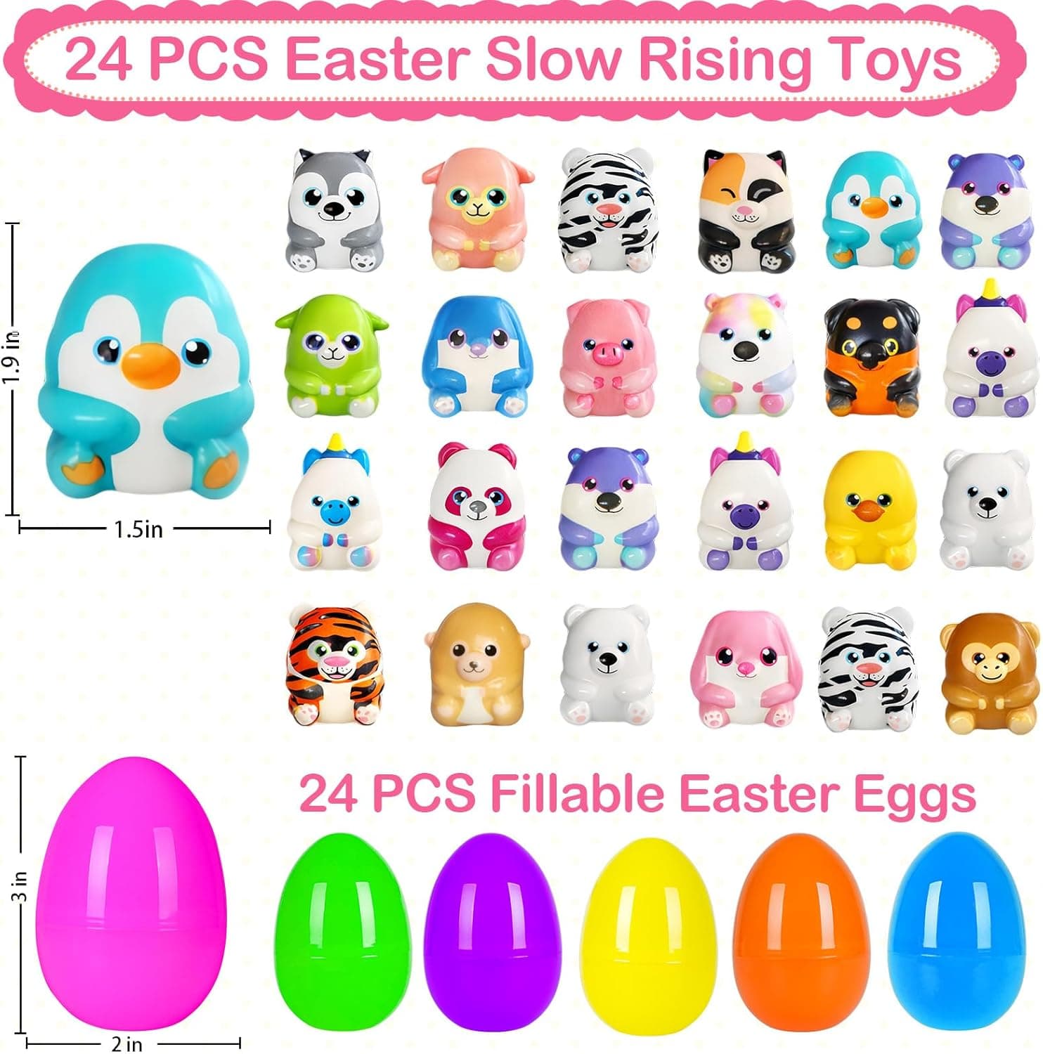 ZICZLI 24 Pack Easter Eggs Filled Slow Squishy Toys, Mini Animal Squishy Egg Fillers for Kids Easter Egg Hunt Filling Treats Classroom Prizes Basket Stuffers Easter Party Favors : Toys &amp; Games thumbnail 2