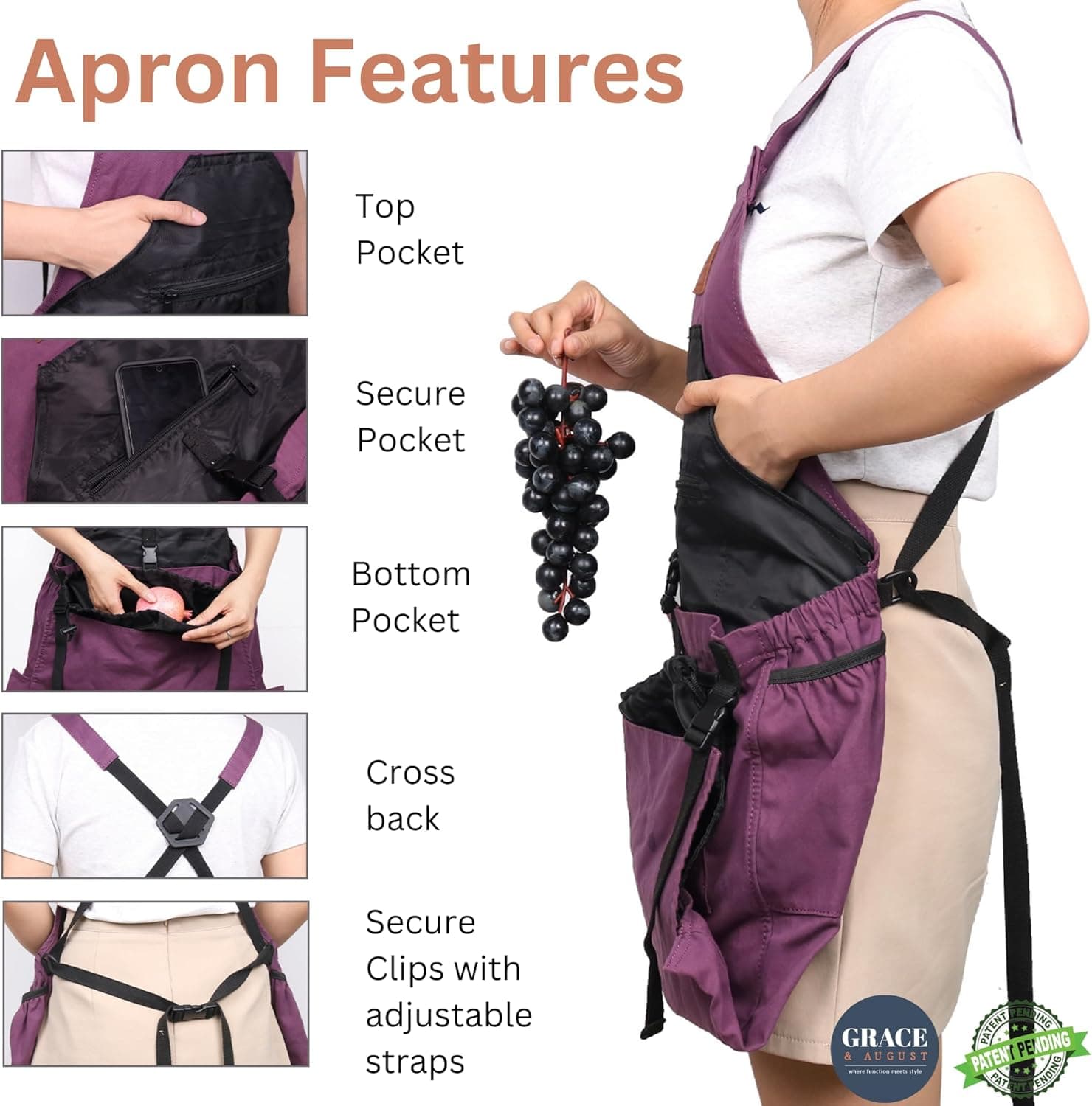 Grace and August Gardening Apron with 7 Pockets thumbnail 4