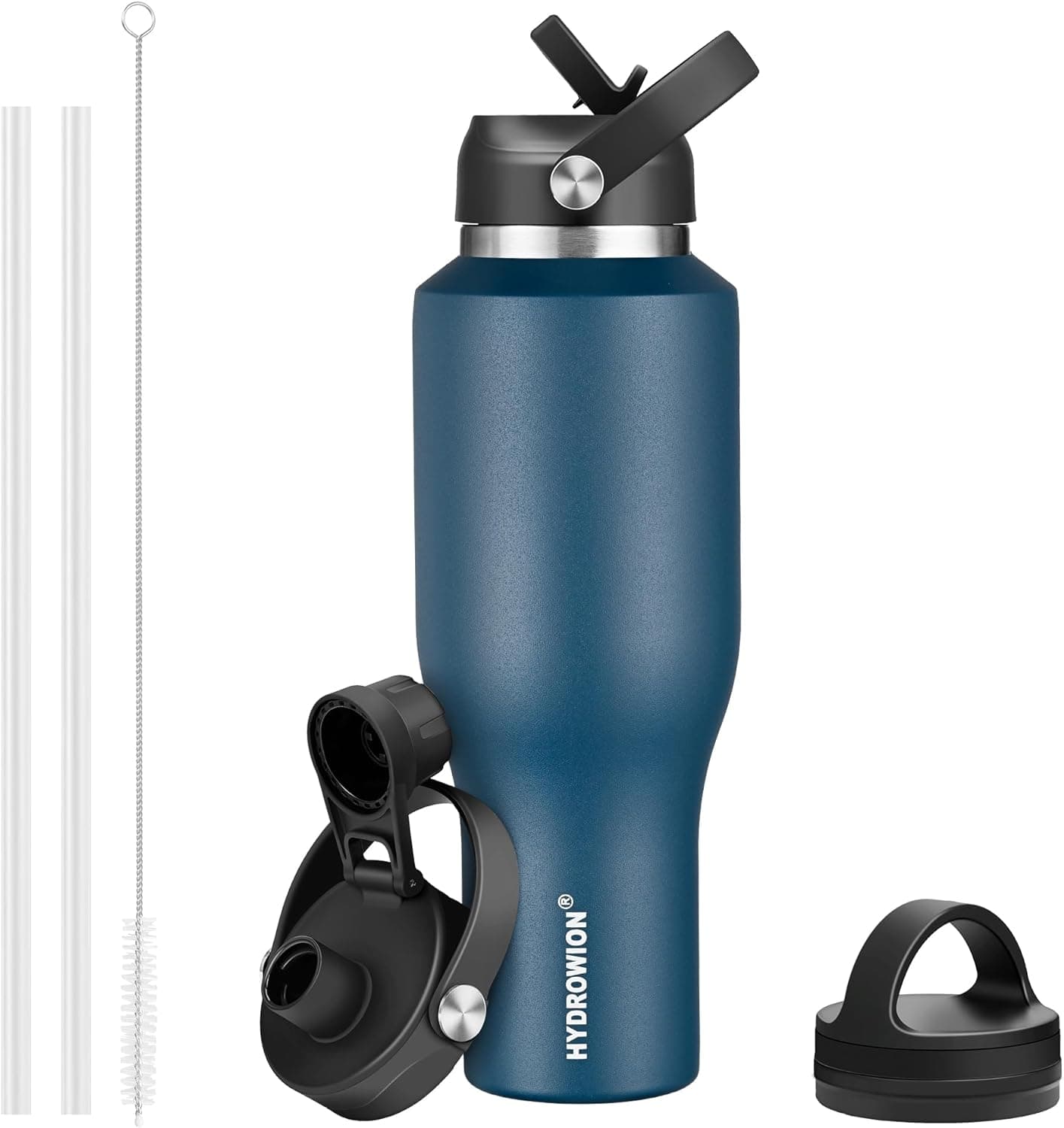 HYDROWION Water Bottles with Straw, 40oz Insulated Water Bottle fit in Car Cup Holder, Black Water Bottles with Straw Lid, Spout Lid and Flex Cap, Leakproof Travel Insulated Tumbler, Cobalt: Home &amp; Kitchen image 1
