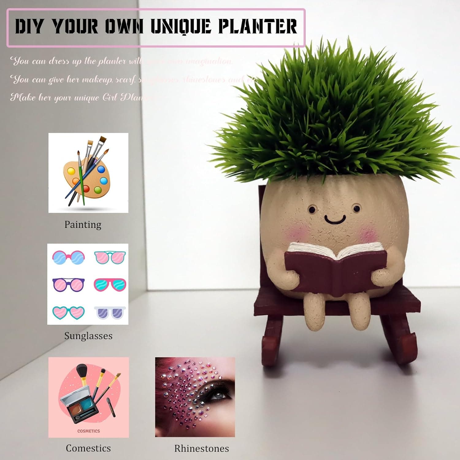 Cute Face Planters with Rocking Chair Design thumbnail 3