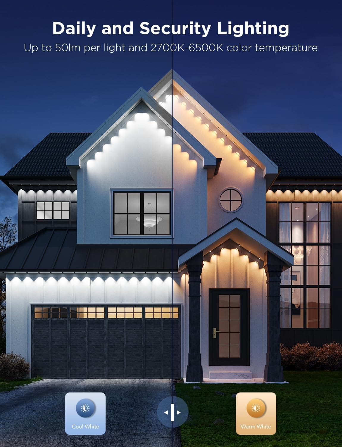 Govee Permanent Outdoor Lights Pro, 200ft with 120 RGBIC LED Lights for Daily and Accent Lighting, 75 Scene Modes for Outdoor Decor, IP67 Waterproof, Works with Alexa, Google Assistant, Matter, White - Amazon.com thumbnail 3