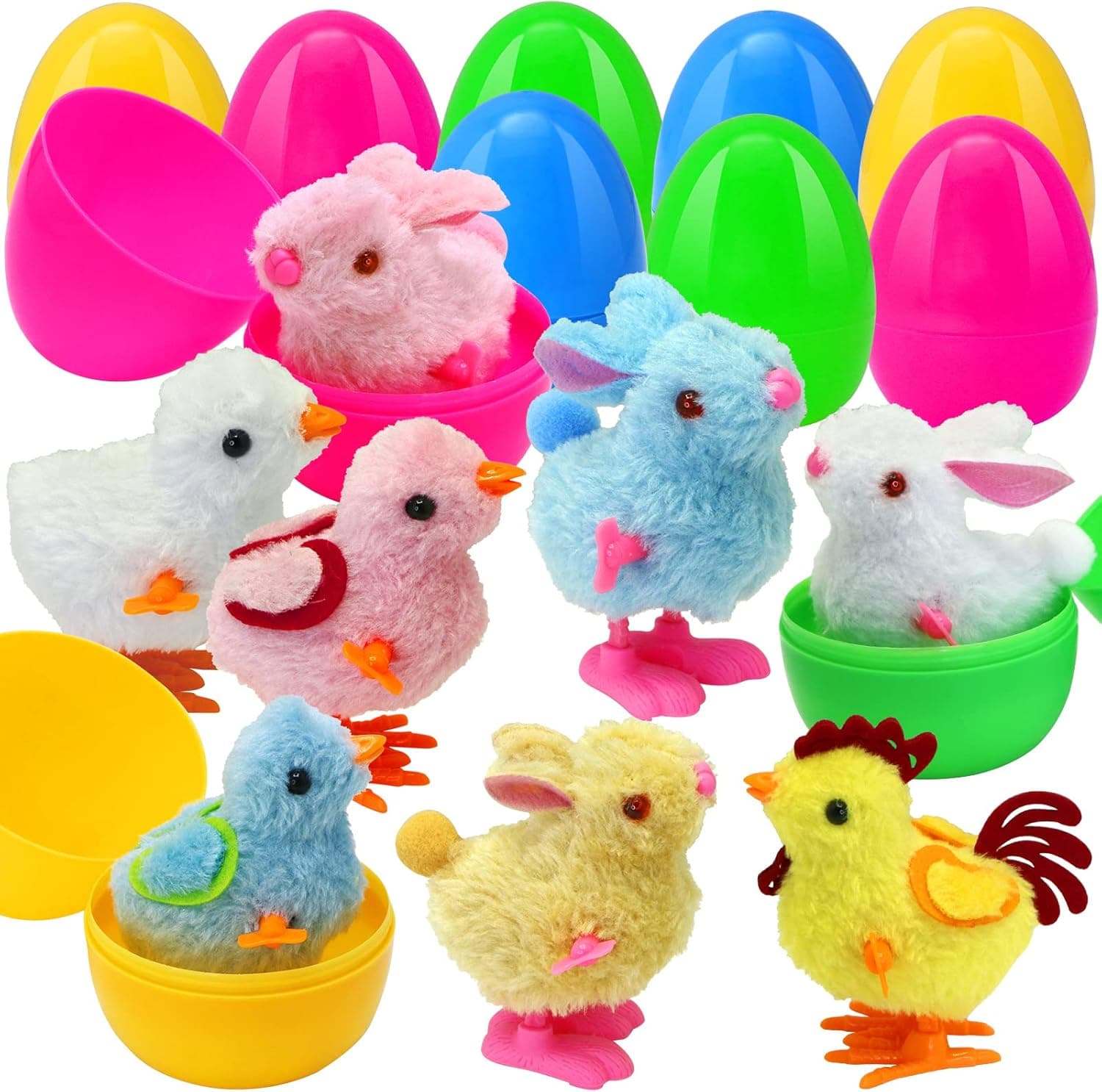 8 Pack Prefilled Easter Eggs with Wind-Up Jumping Bunnies and Chicks image 1