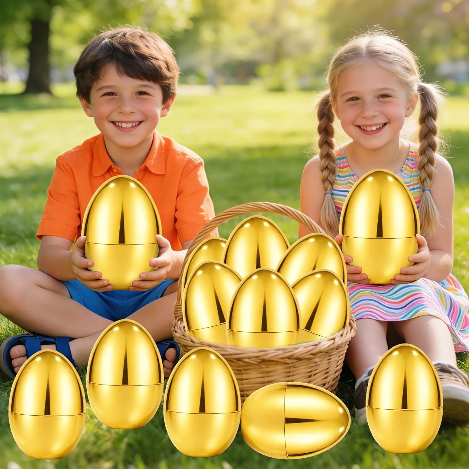 ZICZLI 6 PCS 6" Jumbo Golden Metallic Easter Eggs thumbnail 5