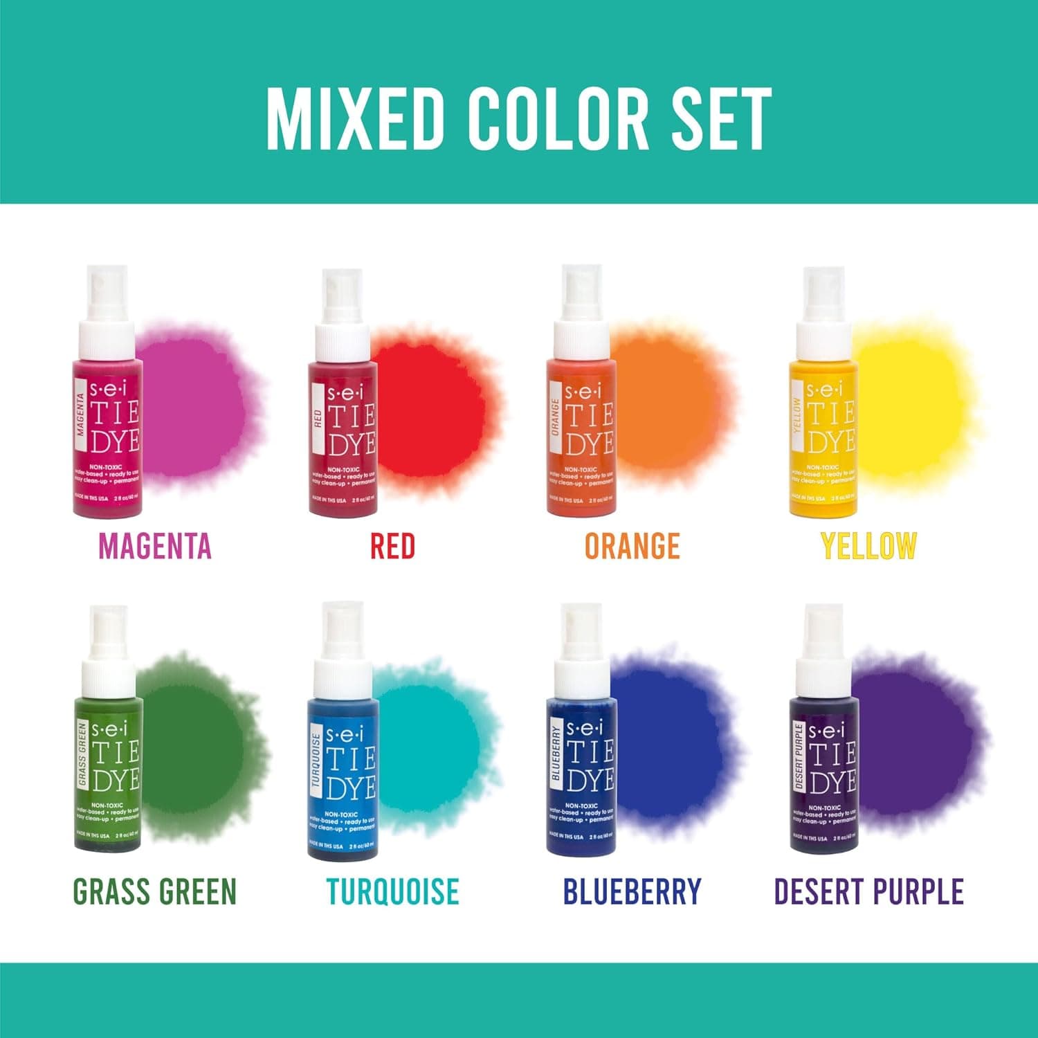 S.E.I. Classic Tie Dye Kit, Fabric Dye Spray Set, Easy Clean Up, Easy Application, Spray Tie Dye Kit - 8 Pack of Colors thumbnail 2