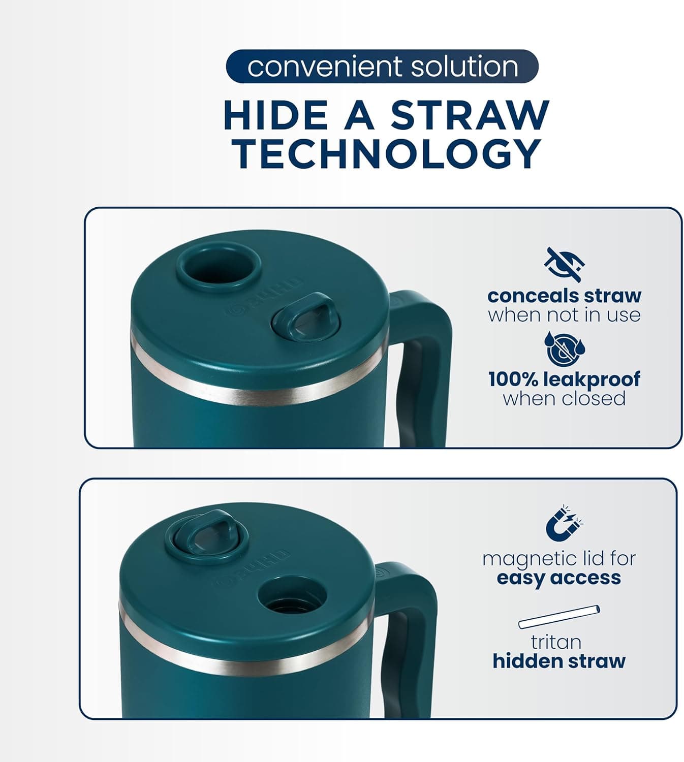 34HD 40 oz Stainless Steel Tumbler with Handle and Magnetic Lid thumbnail 2