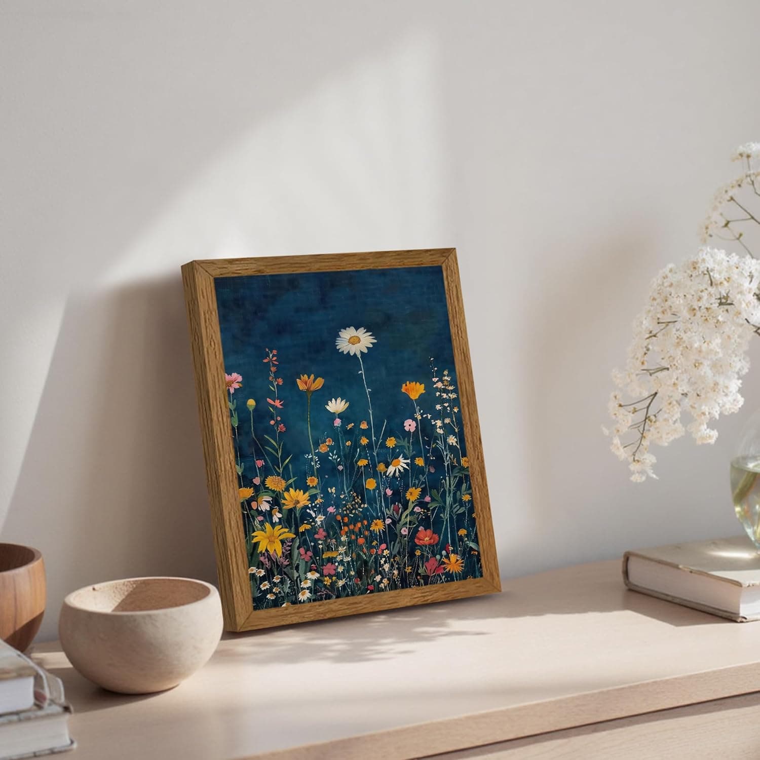 Wojuin Framed Dark Blue Botanical Floral Canvas Wall Art, Rustic Colorful Wildflower Artwork Wall Decor, Vibrant Vintage Flower Painting Prints for Living Room Bedroom Bathroom Office 8x10 in: Posters &amp; Prints thumbnail 5