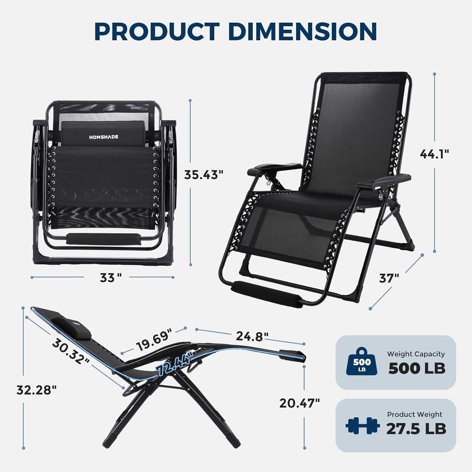 HOMSHADE XXL Zero Gravity Chair with Cushion thumbnail 2