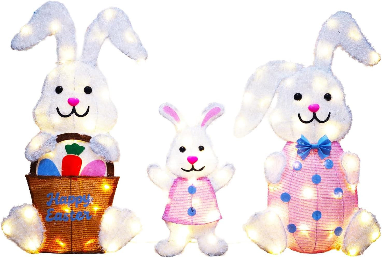 3-Piece Lighted Easter Bunny Outdoor Decorations with 85 LED Warm White Lights image 1