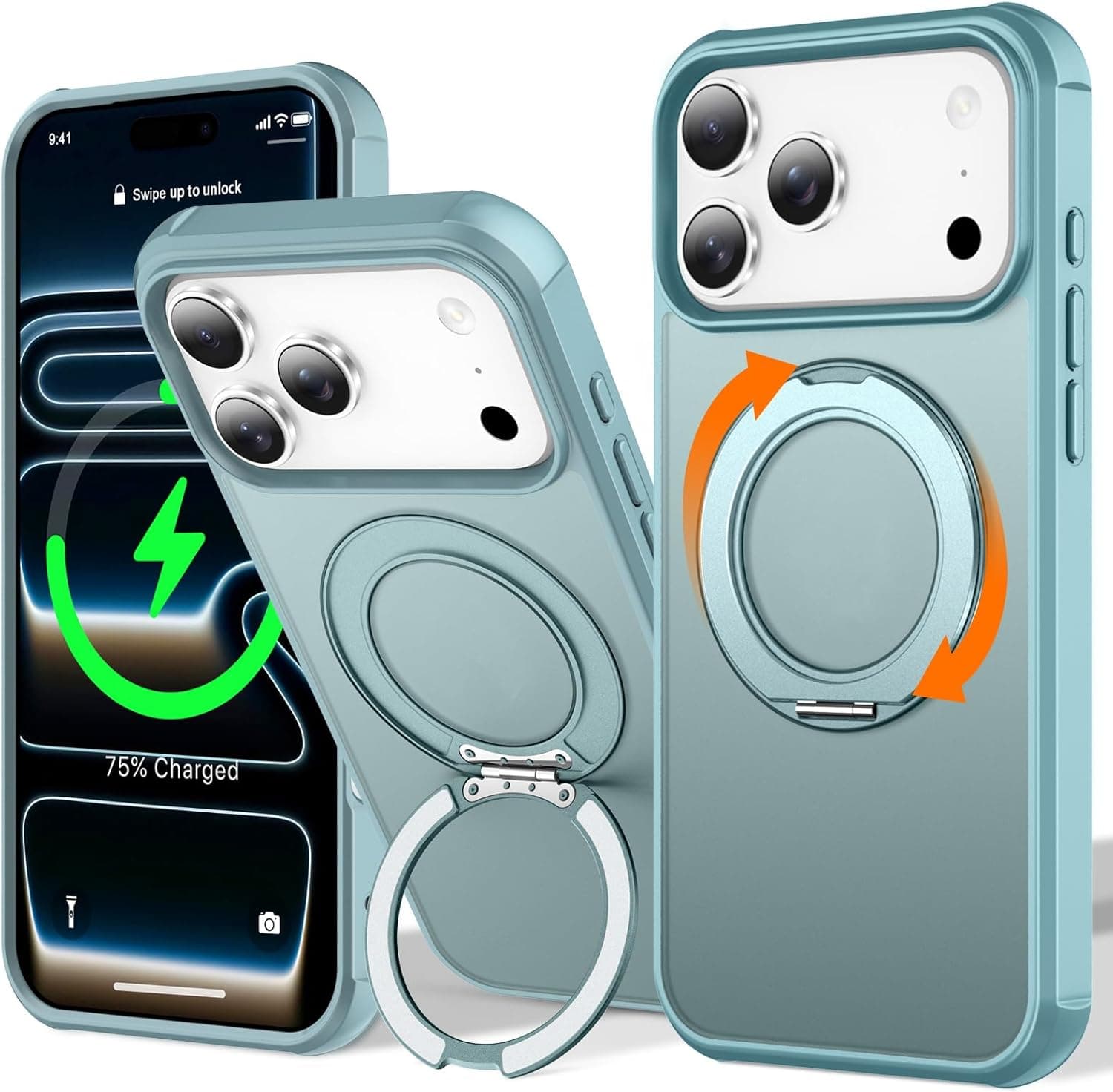 UMIONE 360° Rotatable Magnetic Ring Design for iPhone 17 Pro, Built-in Invisible Loop Stand, Compatible with Magsafe, Translucent Ultra Slim Military Grade Shockproof Case - Green : Cell Phones &amp; Accessories — Easter Gifts gift idea