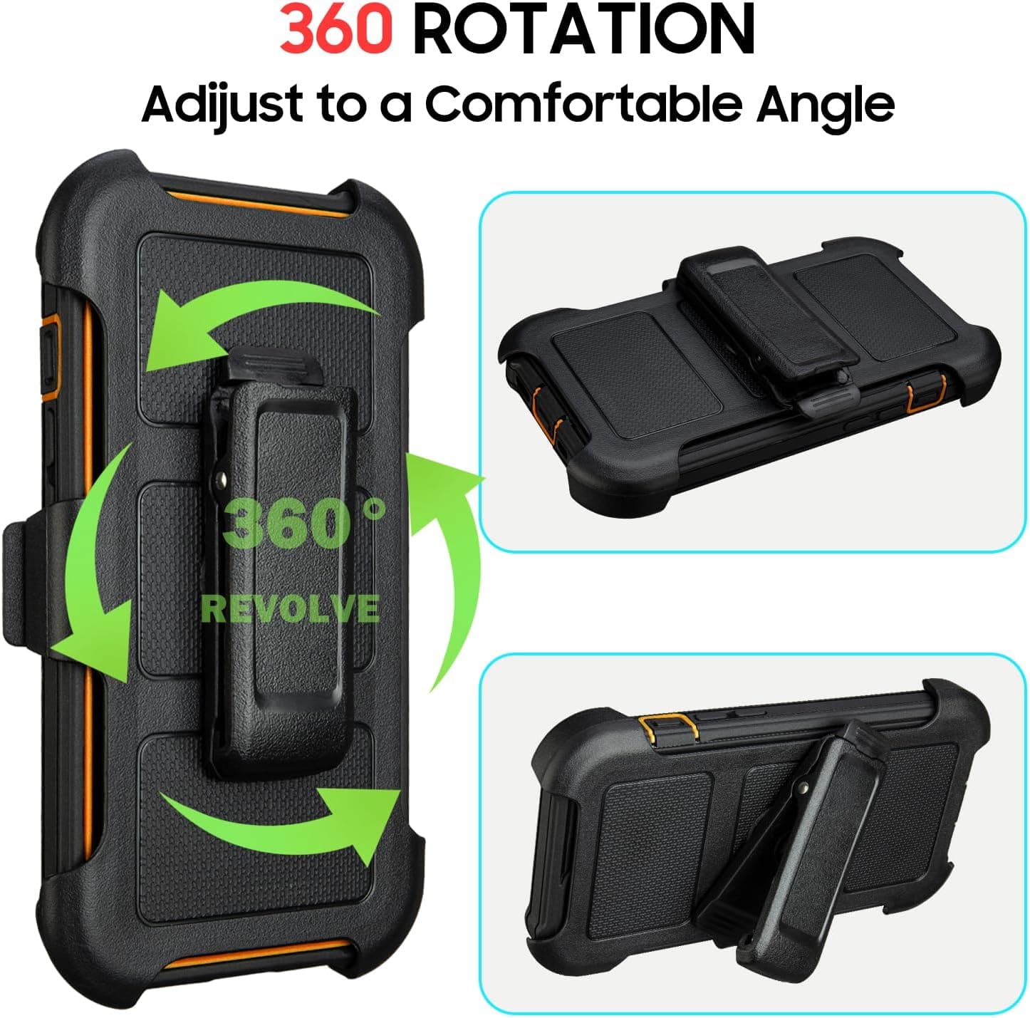 Compatible with Defender iPhone 14 Case with Belt Clip, Shockproof Heavy Duty Rugged, 2 Layers of Sturdy, Military-Grade Cover Compatible with iPhone 14 Case Black &amp; Orange : Cell Phones &amp; Accessories thumbnail 5