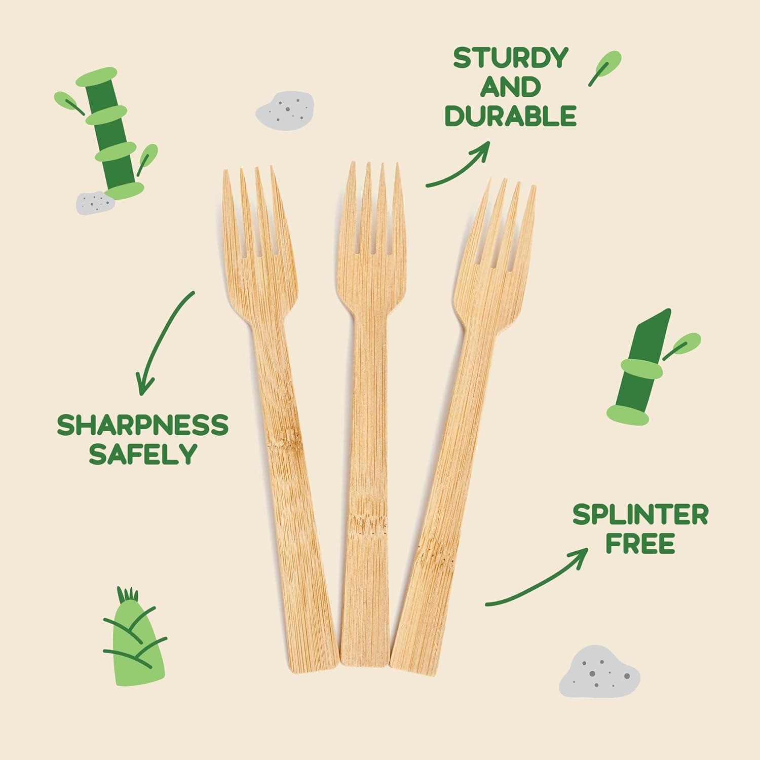 100% Bamboo Utensils - Carbonized Disposable Cutlery Biodegradable and Sanitized - Heavy Duty &amp; Fully Functional (Fork - 400 Pieces) : Health &amp; Household thumbnail 4