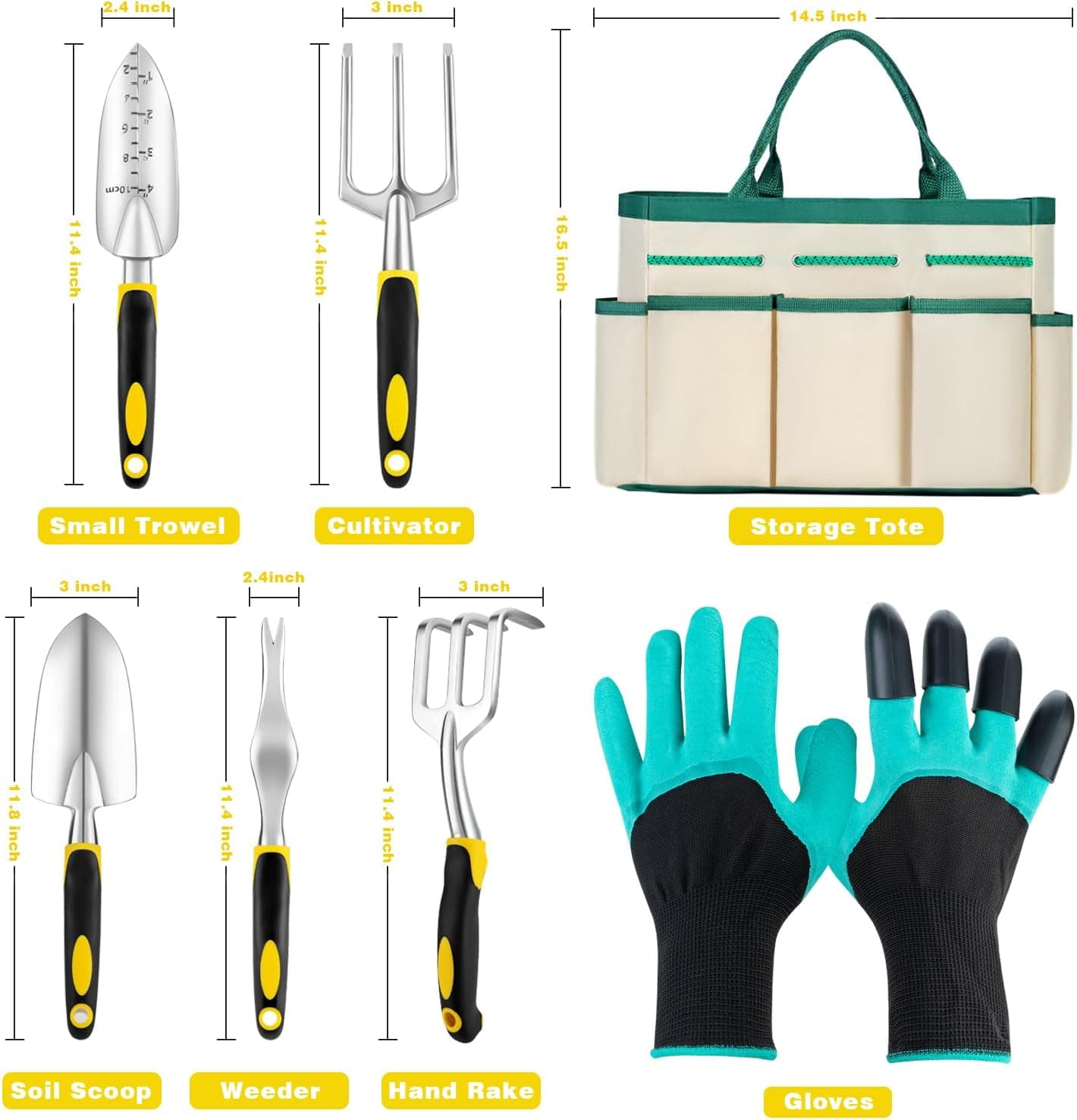 FrutPunch 7-Piece Ergonomic Garden Tool Set in Yellow thumbnail 2