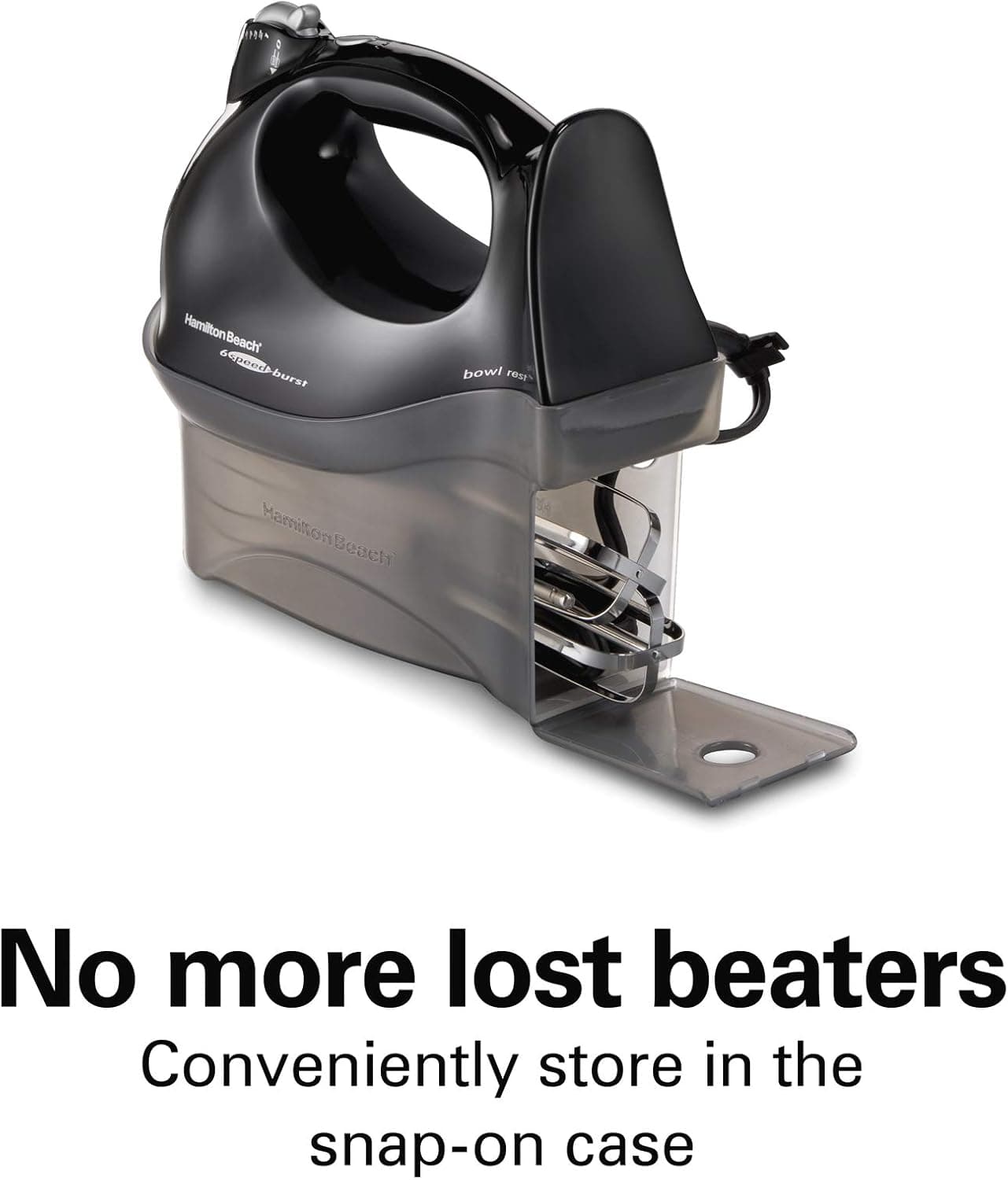 Hamilton Beach Power Deluxe 6-Speed Electric Hand Mixer with Snap-On Storage Case, QuickBurst, Beaters, Whisk, Powerful 250 Watt Motor, Bowl Rest, Black (62692): Home &amp; Kitchen thumbnail 2
