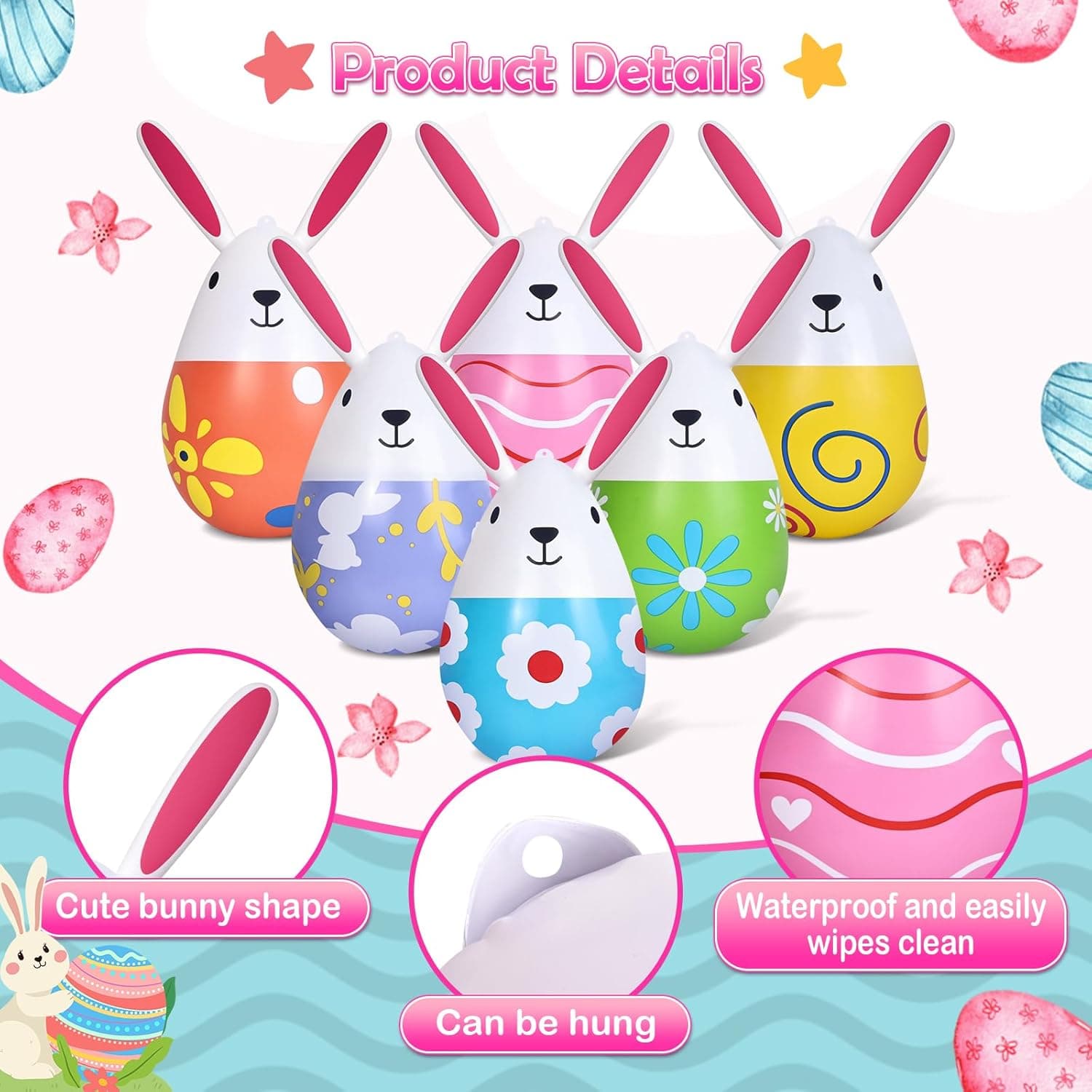 12 Pack 18 Inch Inflatable Easter Eggs with Rabbit Shapes thumbnail 2