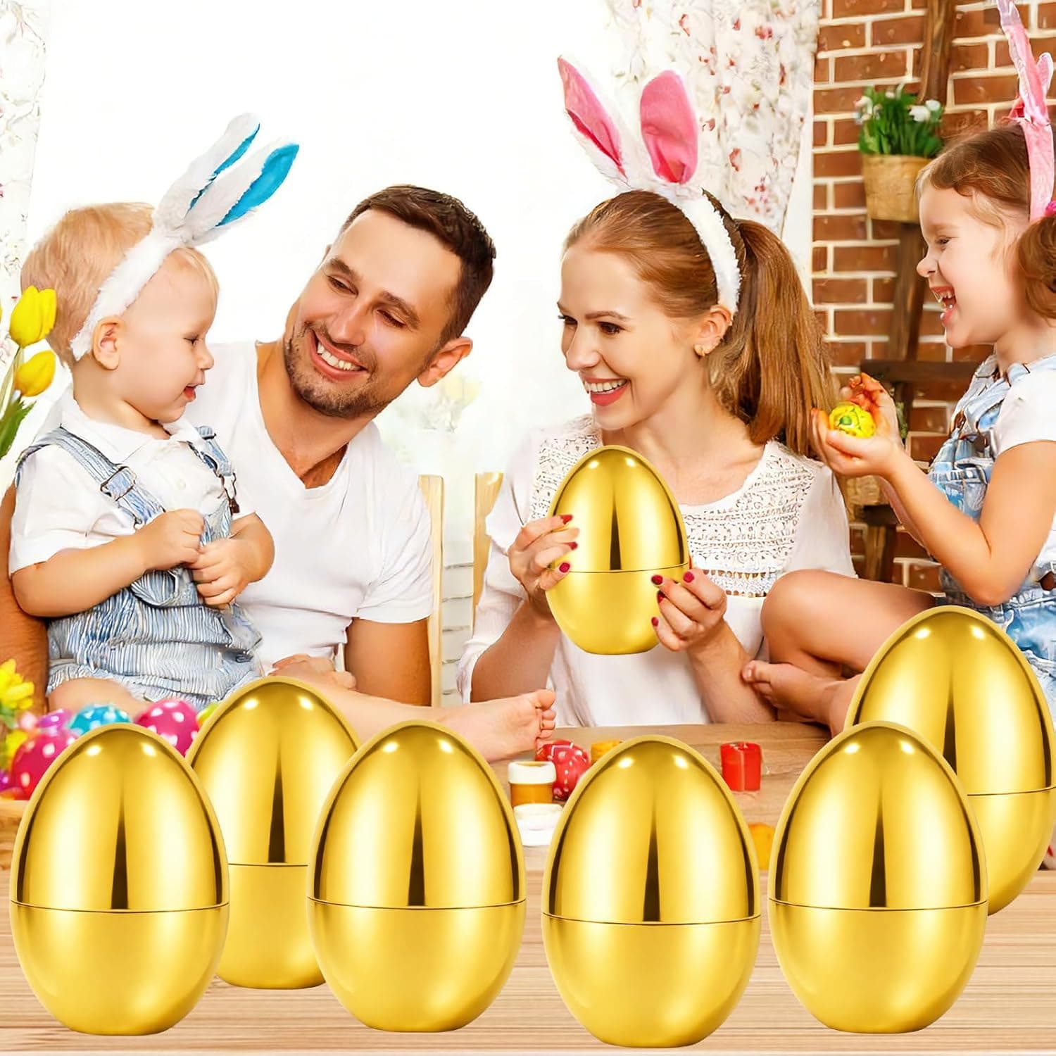 ZICZLI 6 PCS 6" Jumbo Golden Metallic Easter Eggs thumbnail 4