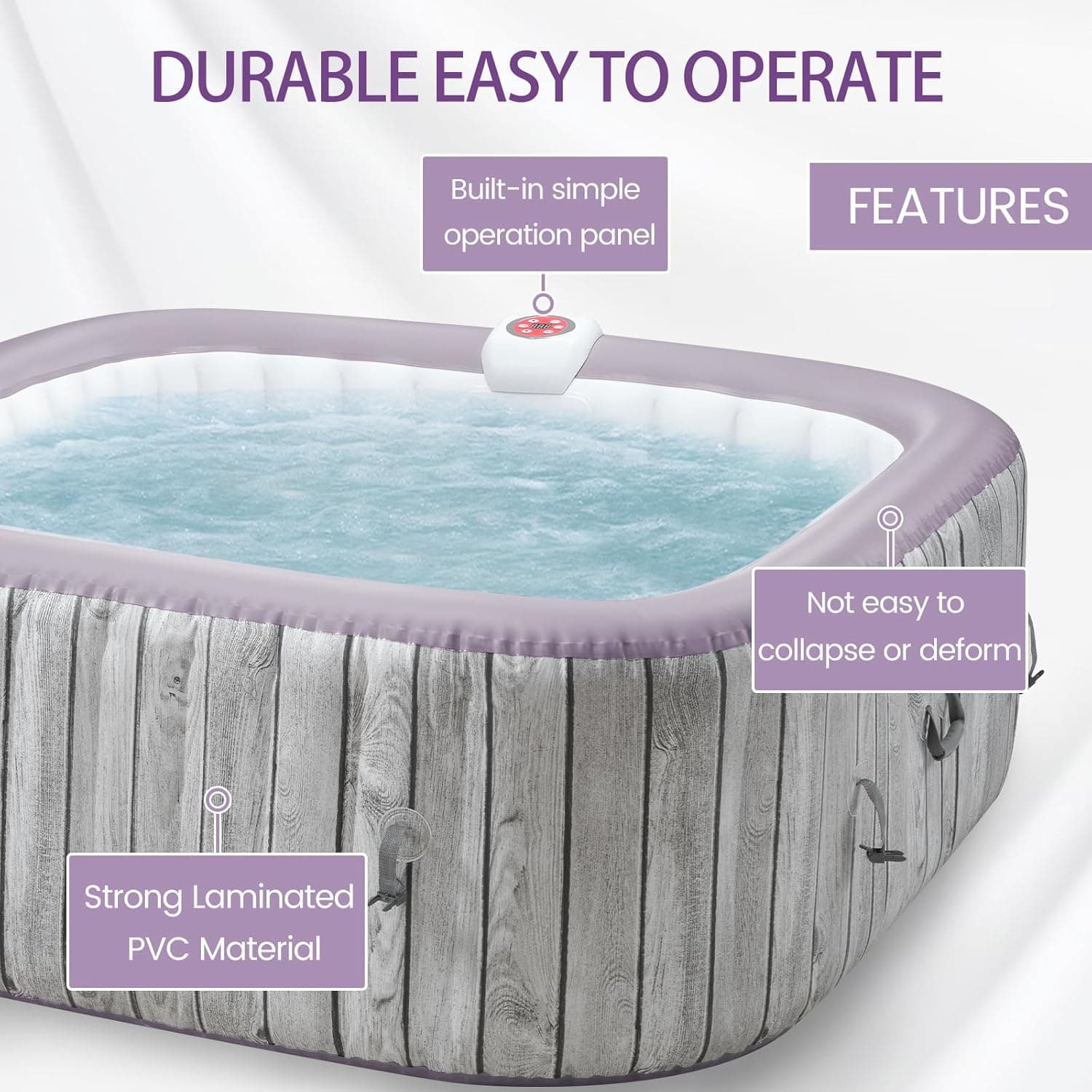 BTMWAY Inflatable Hot Tub - 73" Square Portable Spa for 4-6 People thumbnail 3