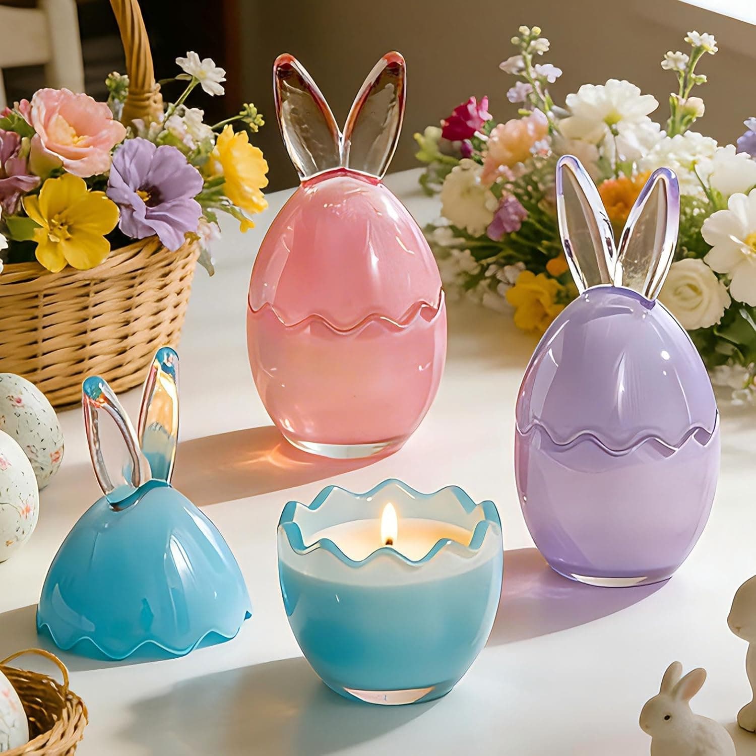 Lanpn 3 Pcs Easter Bunny Candles Gift Set, Spring Easter Scented Candle 6.7", Each 4oz Soy Wax, Decorative Rabbit Shaped Jar Candle for Woman, Party Holiday Home Table Decor, Pastel Color : Home &amp; Kitchen — Easter Gifts gift idea