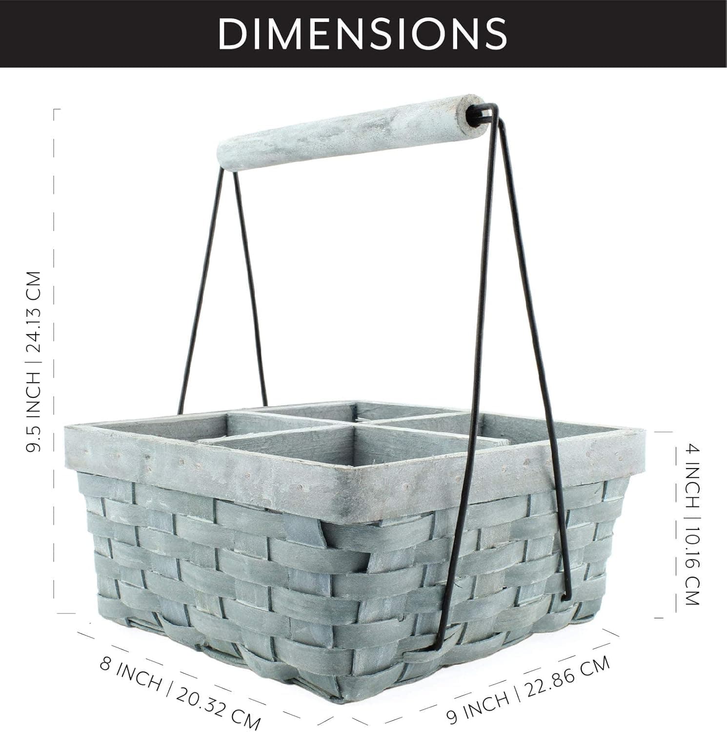 AuldHome Design Wood Basket Caddy - Gray Washed 4-Compartment Organizer thumbnail 5
