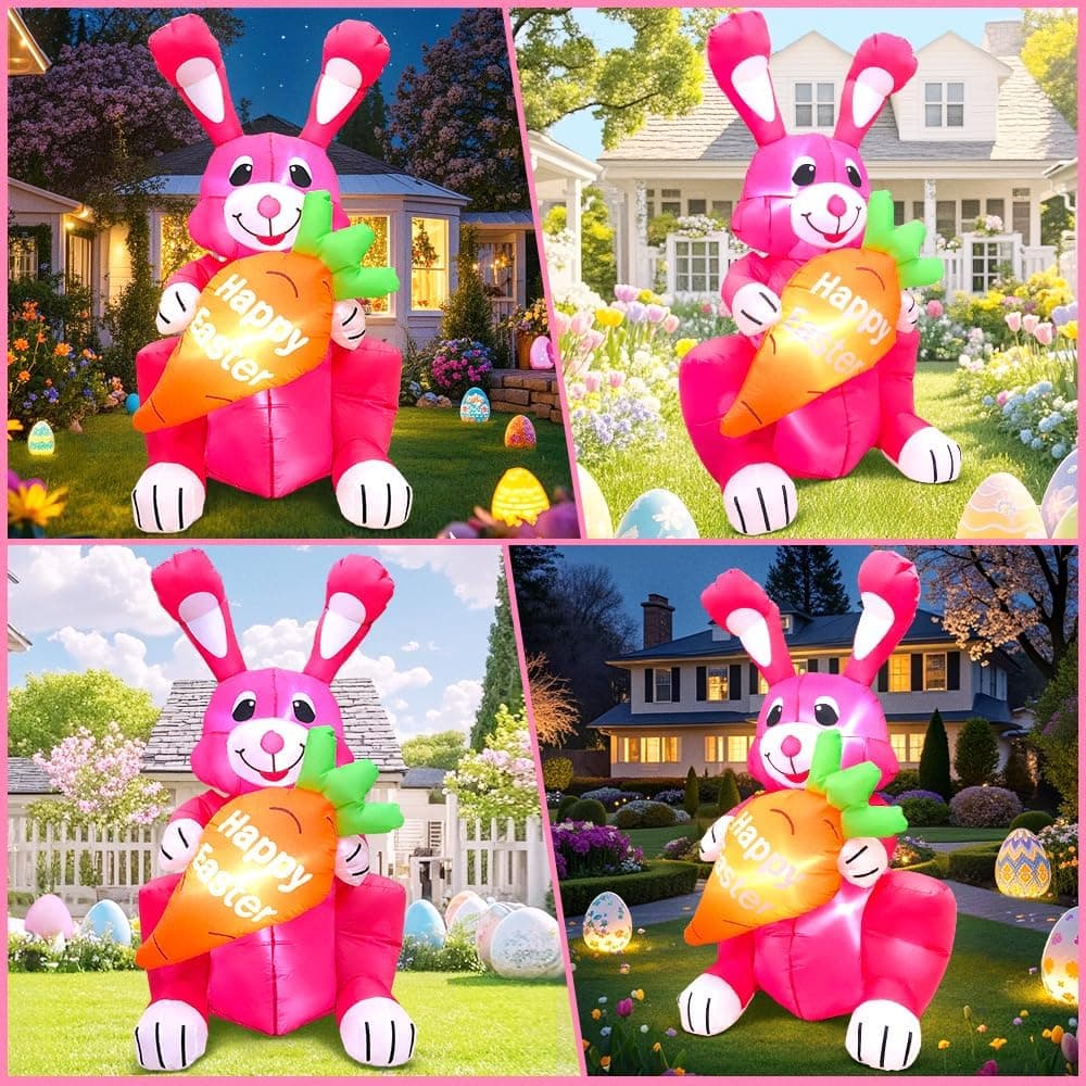 KOOY 4FT Easter Bunny Inflatables Outdoor Decoration, Inflatable Easter Bunny Yard Decorations, Blow up Easter Decorations Outdoor for Lawn Garden Holiday Decor : Patio, Lawn &amp; Garden thumbnail 2