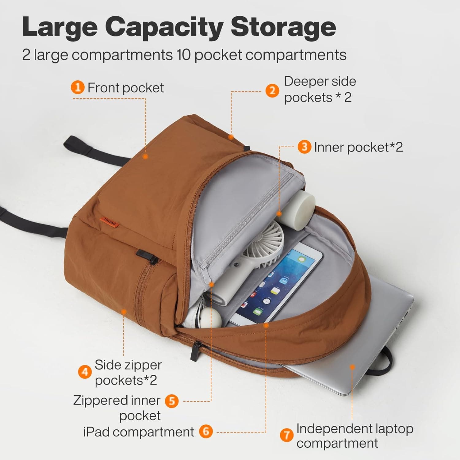 mixi Outdoor Lightweight Backpack Casual Carry On Laptop Backpack Travel Bookbag for Women Men, Water Resistant Durable Hiking Bag for Camping Weekender Sports College Work, 17 Inch, Brown : Electronics thumbnail 2