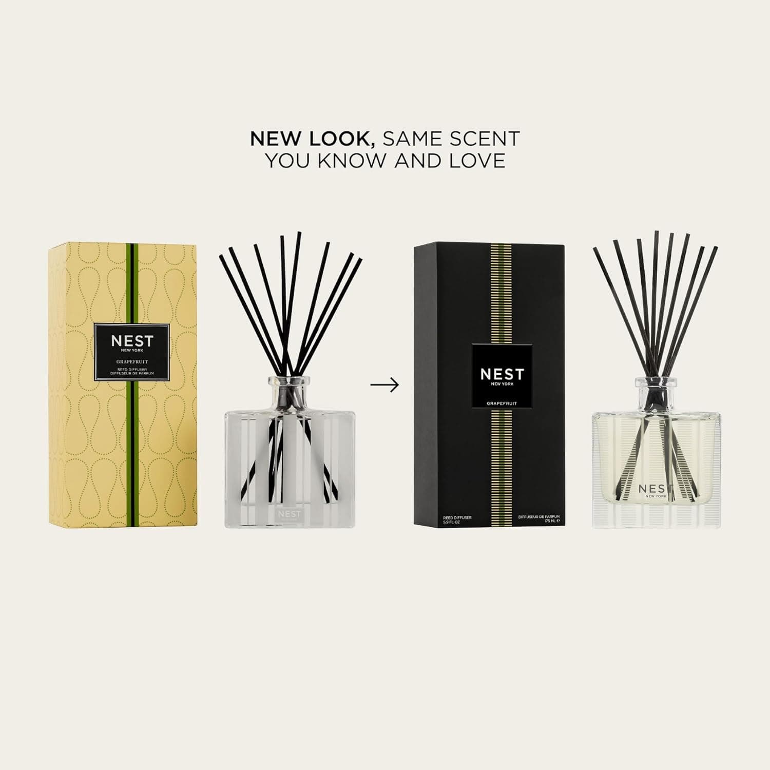 NEST New York Reed Diffuser, Grapefruit - 5.9 fl oz - Fragrance for Up to 90 Days - Reusable, Refillable Glass Holder - Includes 8 All-Natural Reed Sticks - Flame Free : Home &amp; Kitchen thumbnail 2