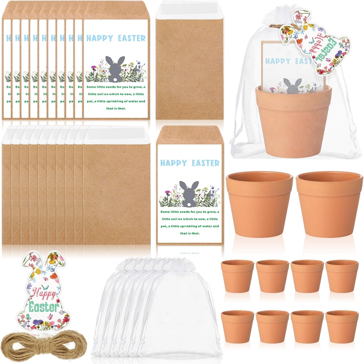 Ctosree 24 Sets Happy Easter Party Favors for Guests Easter Bunny Seed Packets Kit Including Self Adhesive Seed Packets Mini Flowerpots Bunny Tags Organza Bags for Basket Stuffers Gifts : Patio, Lawn &amp; Garden — Easter Gifts gift idea