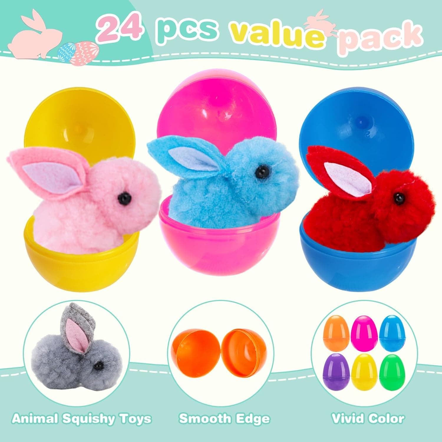 Budbof 24 Pack Easter Egg Fillers Plush Bunny, Easter Eggs Filled Toys for Kids Toddler Boys Girls Easter Basket Stuffers Party Favors : Toys &amp; Games thumbnail 3