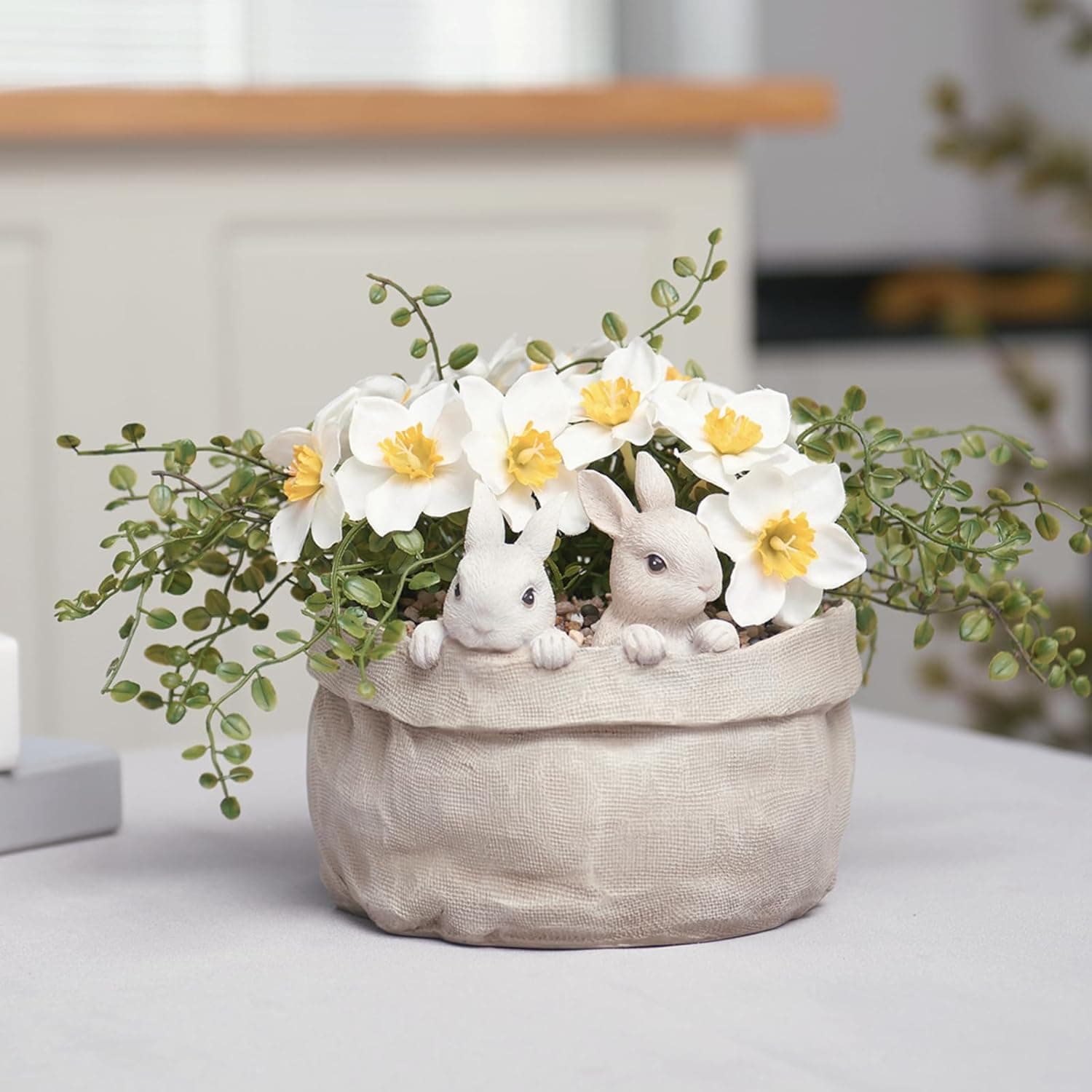 Newman House Studio Spring Bunny Flower Pot Easter-Decor - Decorative Garden Pots Cactus-Succulents Bunny Flower Pots Indoor Outdoor Plant Pots for Home Farmhouse Décor 7.5 * 7.4 * 6.1 Inch : Patio, Lawn &amp; Garden image 1