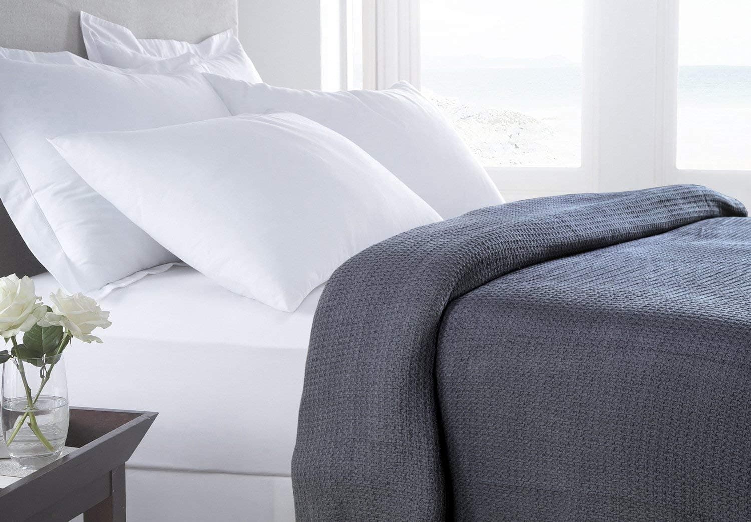 HILLFAIR 100% Combed Cotton Blanket– California King Size Bed Blanket – Warm Soft All Season Breathable Blankets – 102 x 108 inch Extra Large Oversized California King Cotton Blankets for Bed- Grey : Home &amp; Kitchen thumbnail 2