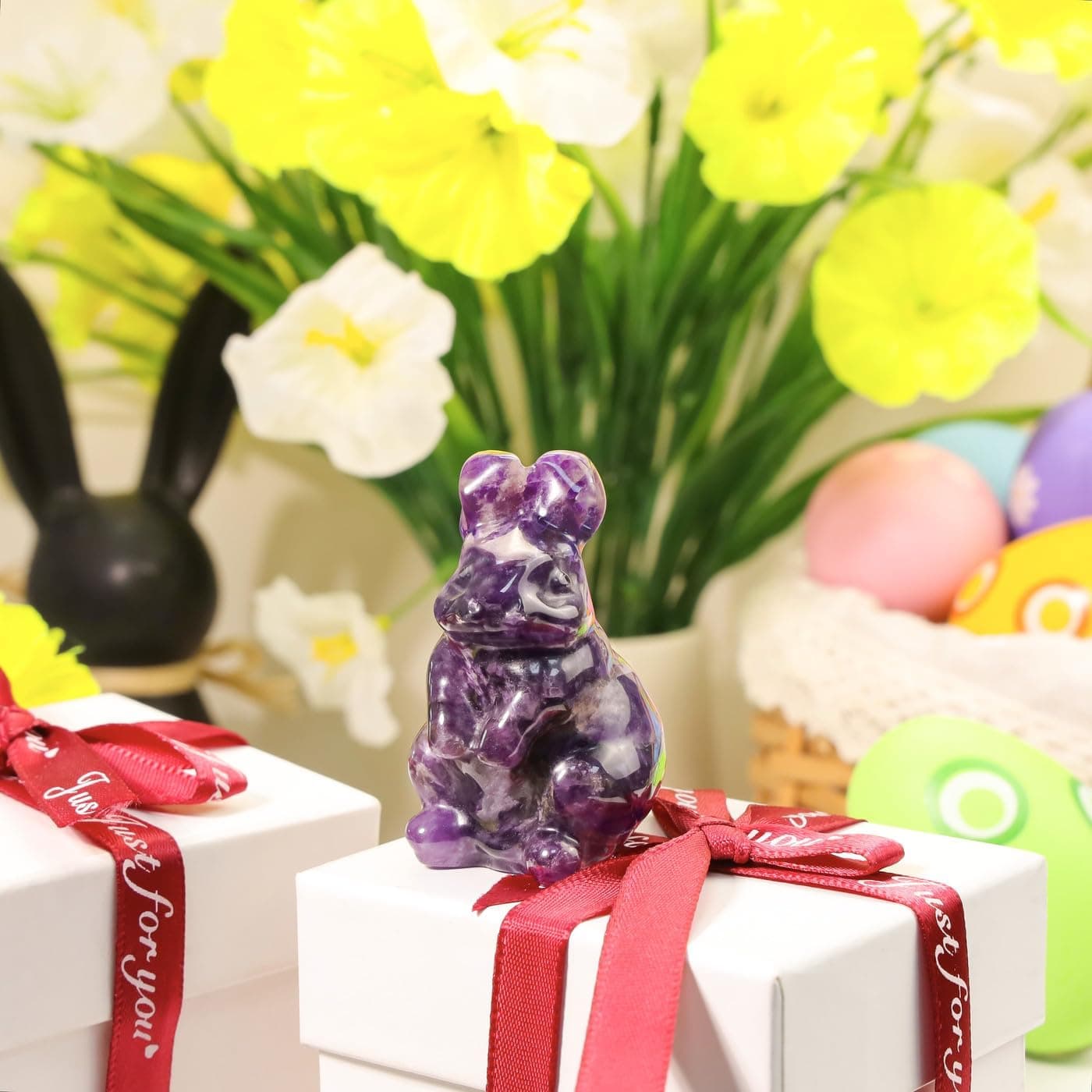 DUQGUHO Bunny Decor Easter Rabbit Decor Crystals Easter Gifts Decoration Bunny Statue Amethyst Crystals Figurines Bunny 1.5’’ : Home &amp; Kitchen thumbnail 5