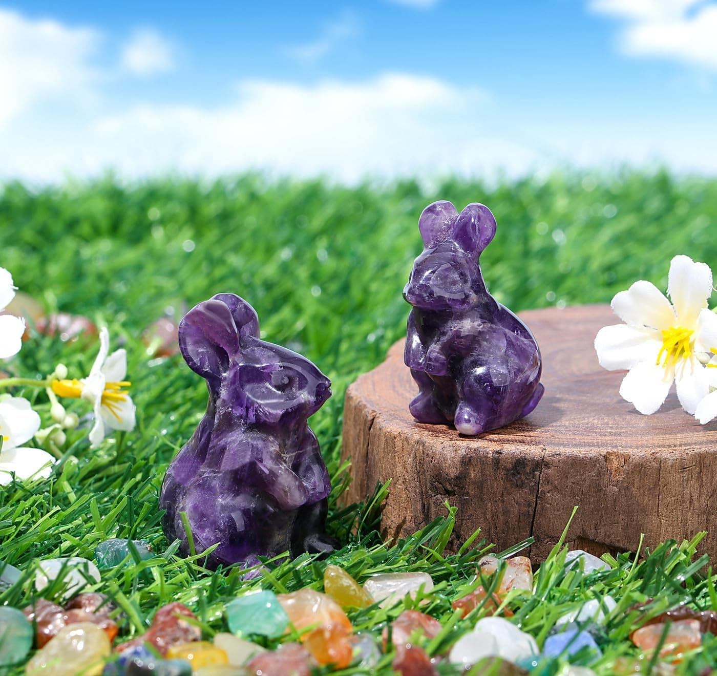 DUQGUHO Bunny Decor Easter Rabbit Decor Crystals Easter Gifts Decoration Bunny Statue Amethyst Crystals Figurines Bunny 1.5’’ : Home &amp; Kitchen thumbnail 3