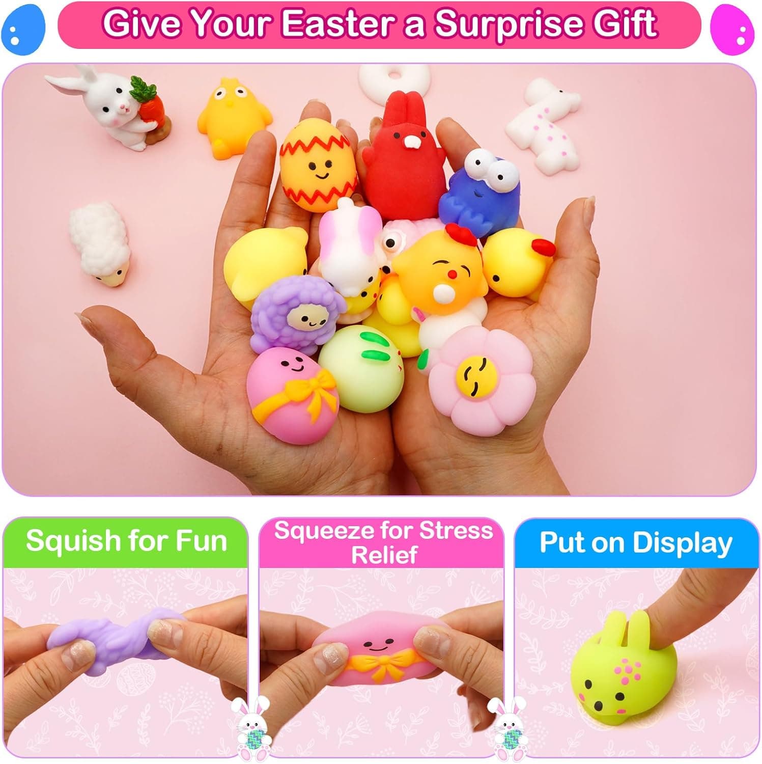 PIONJOY 24 Pack Easter Egg Fillers Mochi Squishies Toys thumbnail 5