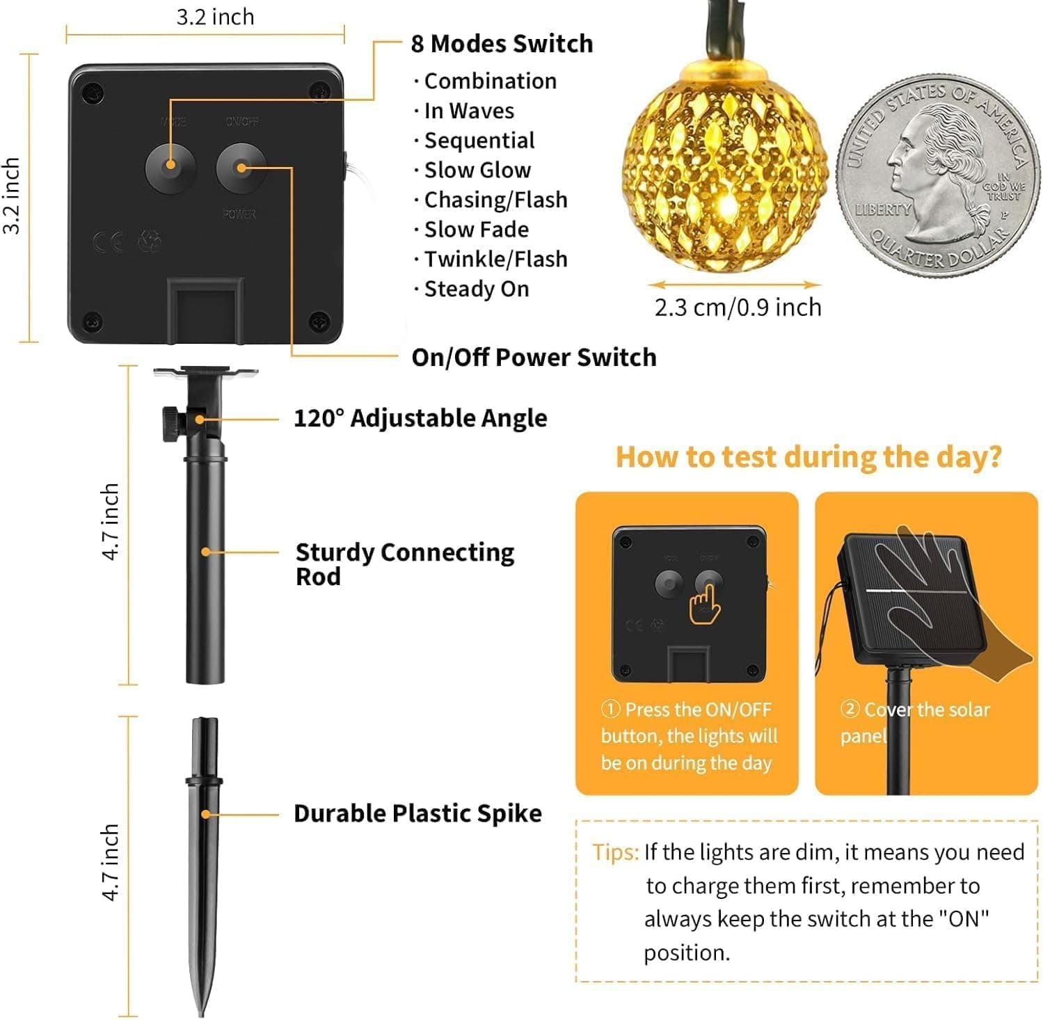 Brightown Solar Moroccan String Lights - 60 LED, 36 Ft Globe Fairy Lights thumbnail 4