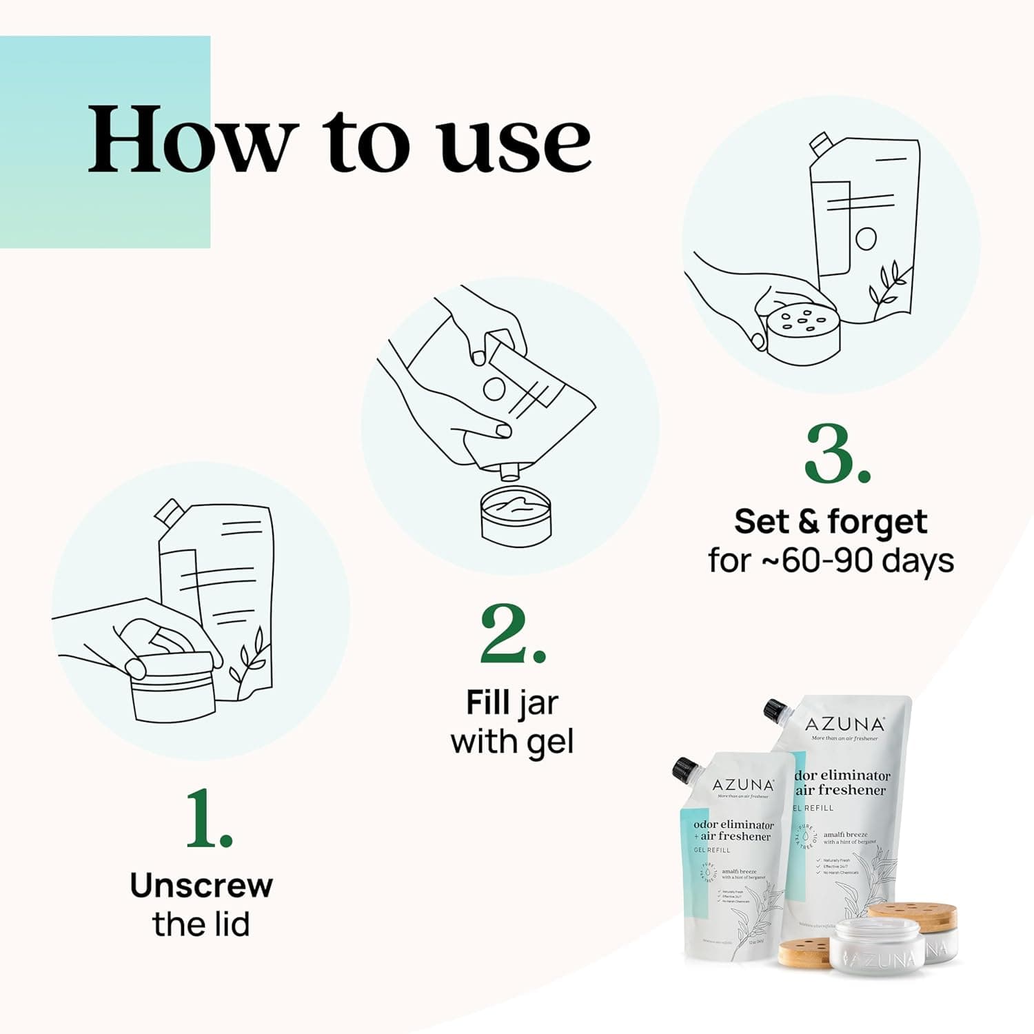 Azuna Air Freshener & Odor Eliminator Gel 4 Room Kit thumbnail 3