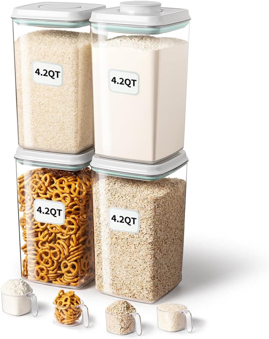 Ankou Airtight Food Storage Container with Pop Lid &amp; 130ml Scoop, 4L/4.2qt *4 BPA-Free Cereal, Rice, Flour, Pasta &amp; Snack Container, Stackable &amp; Durable,Kitchen Pantry Organizer: Home &amp; Kitchen — Spring Gift Ideas gift idea
