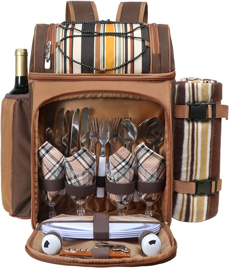 Hap Tim Picnic Basket Backpack for 4 with Cooler Compartment, Wine Holder & Blanket — Easter Gifts gift idea
