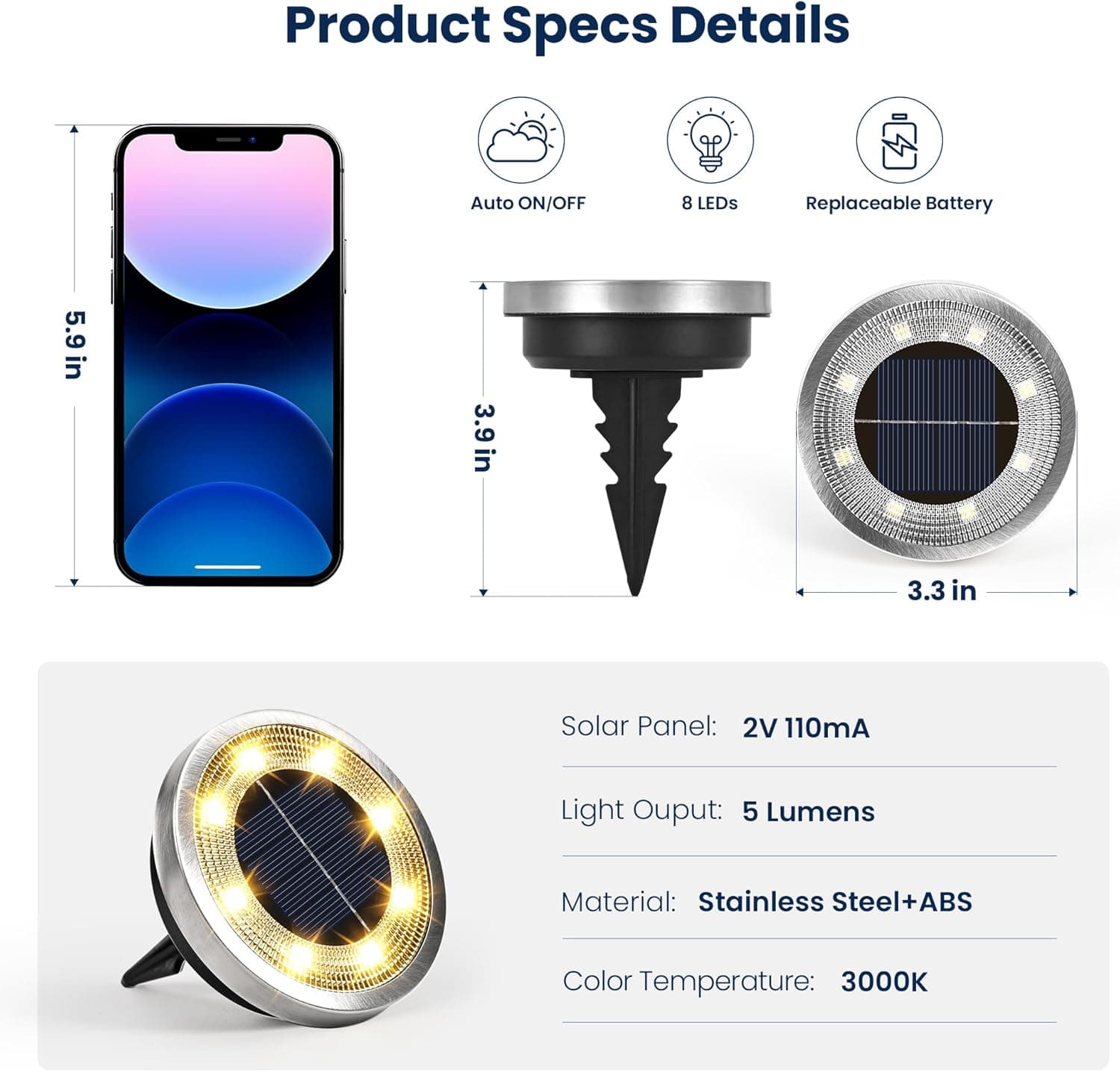 SOLPEX 10 Pack Solar Ground Lights Outdoor Waterproof, Solar Powered Pathway Lights, Landscape Lighting for Garden Walkway Driveway Backyard Decor (Warm White) - Amazon.com thumbnail 5