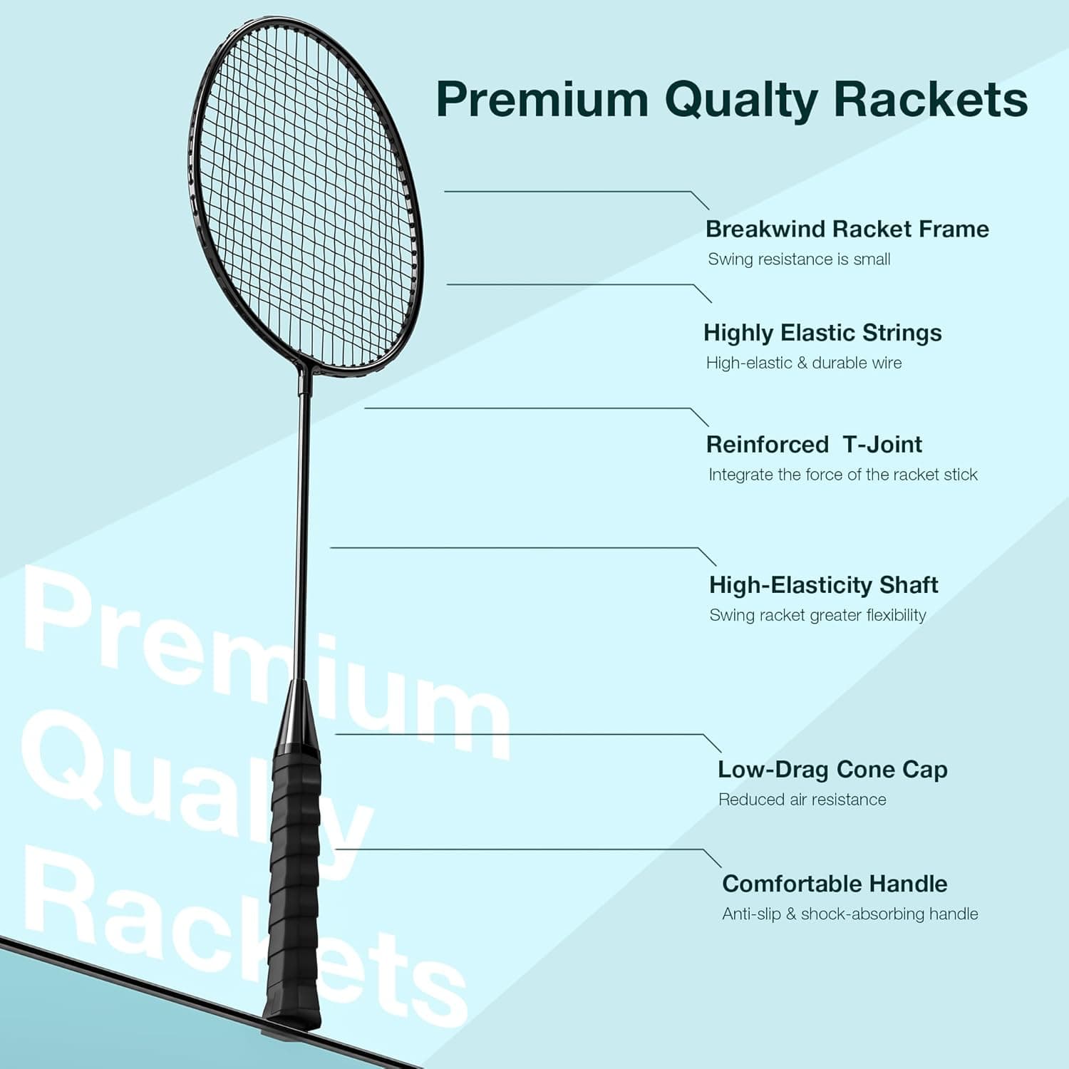 AboveGenius Badminton Rackets Set - 12 Rackets & 12 Birdies thumbnail 4