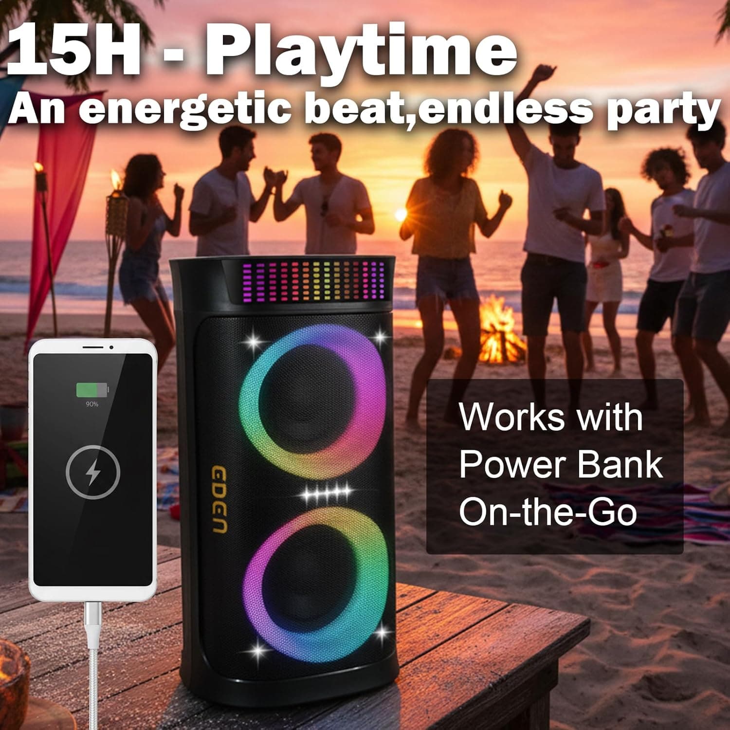 Large Party Speaker with Dual Woofers and LED Light Show thumbnail 5