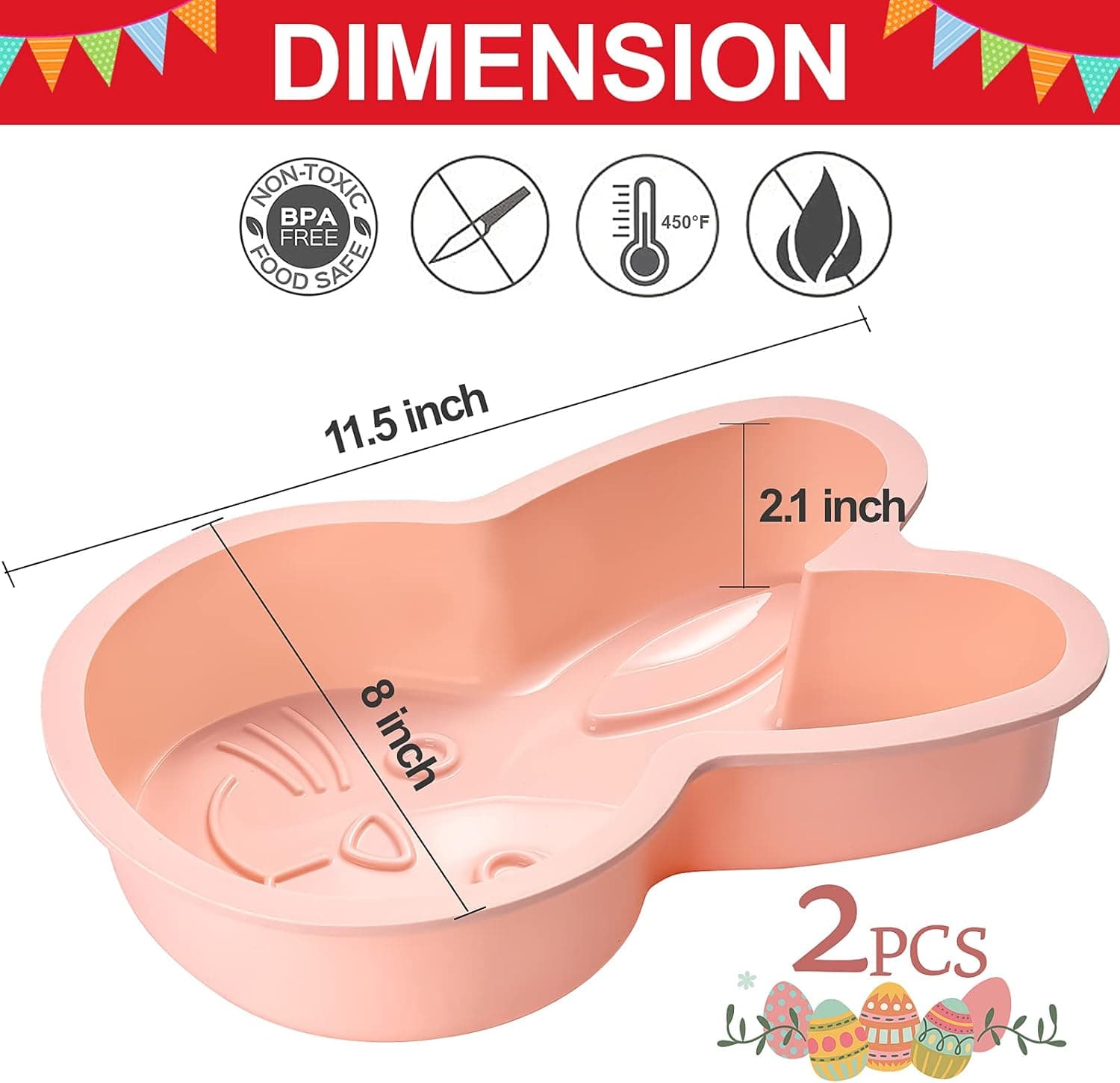 Dootafy Bunny Mold 2 Pack Silicone Bunny Cake Pan, Children thumbnail 3